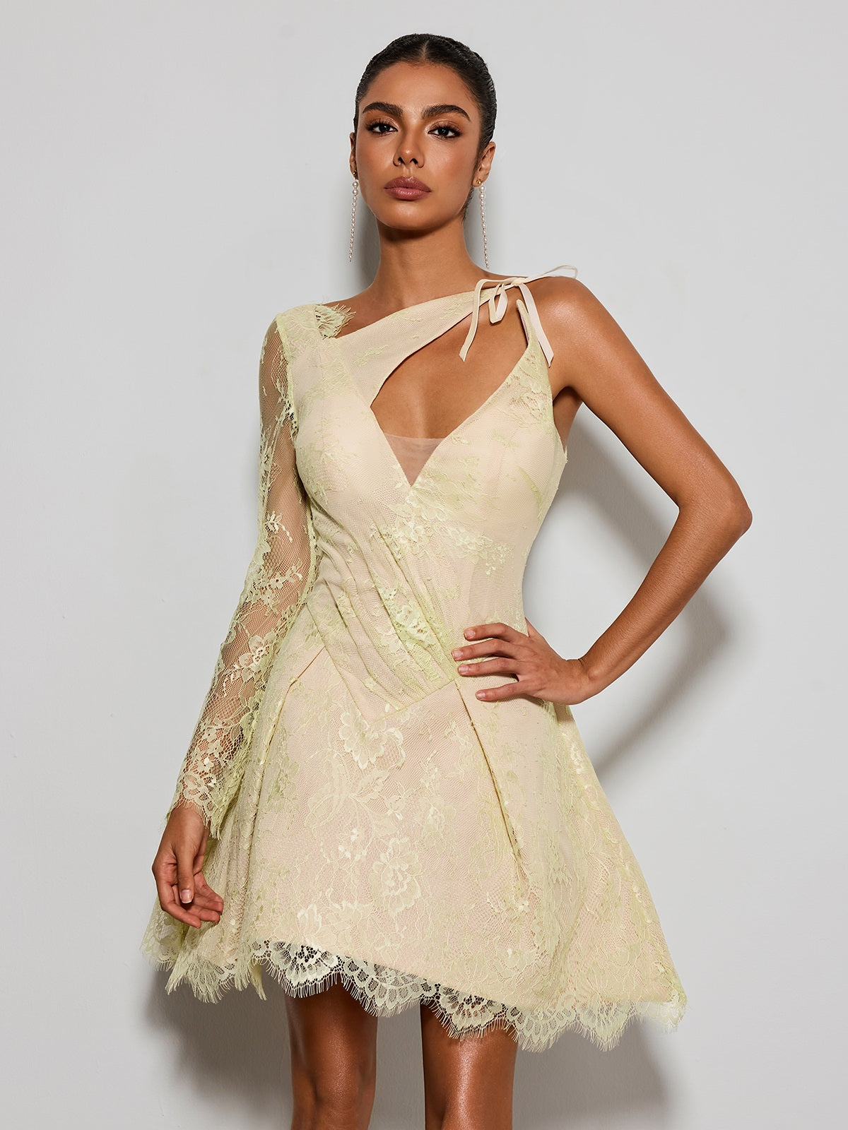 Eula One Shoulder Lace Mini Dress