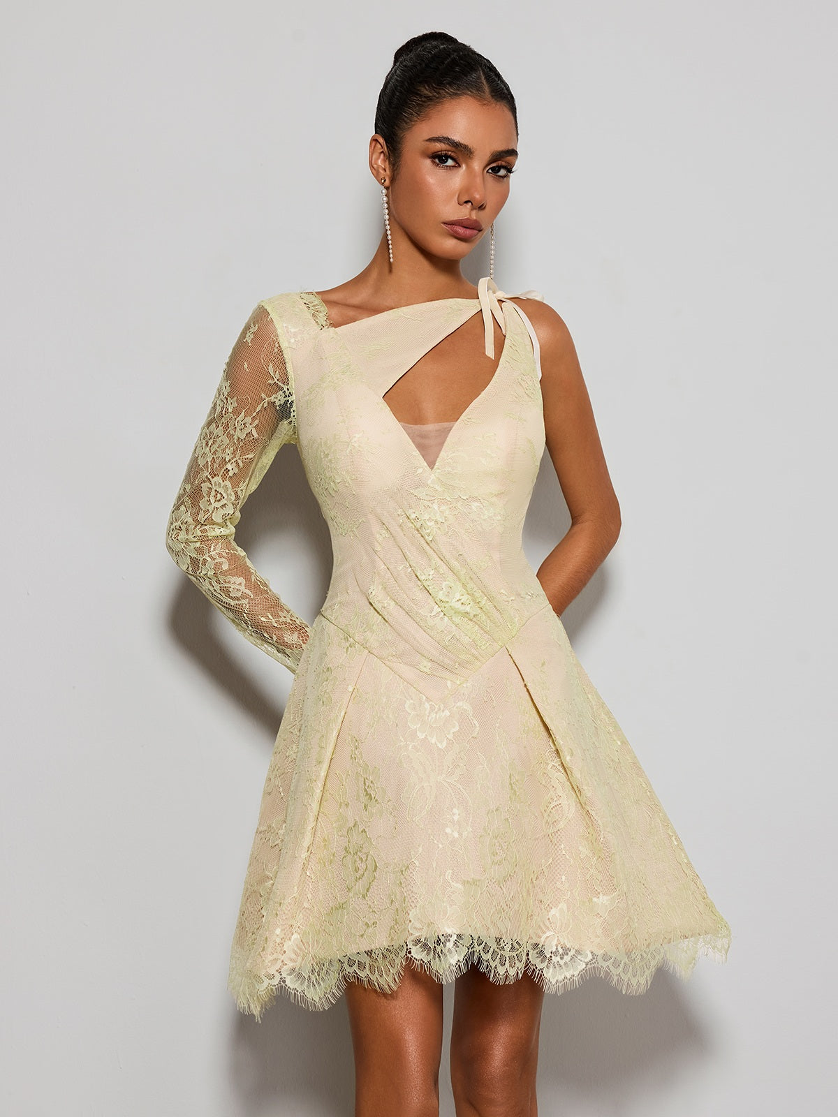 Eula One Shoulder Lace Mini Dress