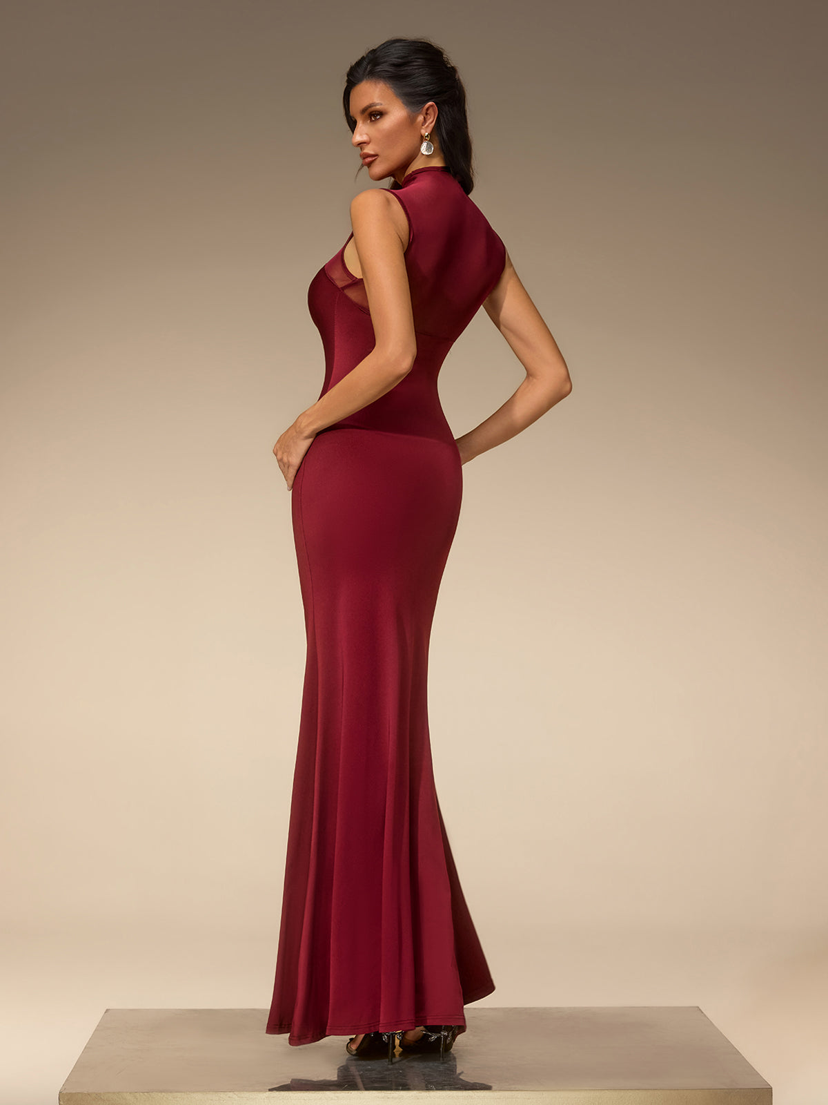 Eusebia Sleeveless Mesh Draped Maxi Dress