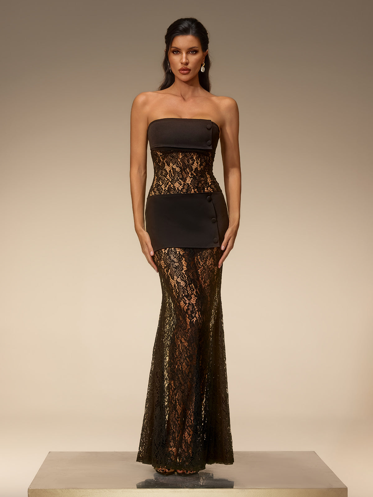 Euterpe Strapless Lace Maxi Dress