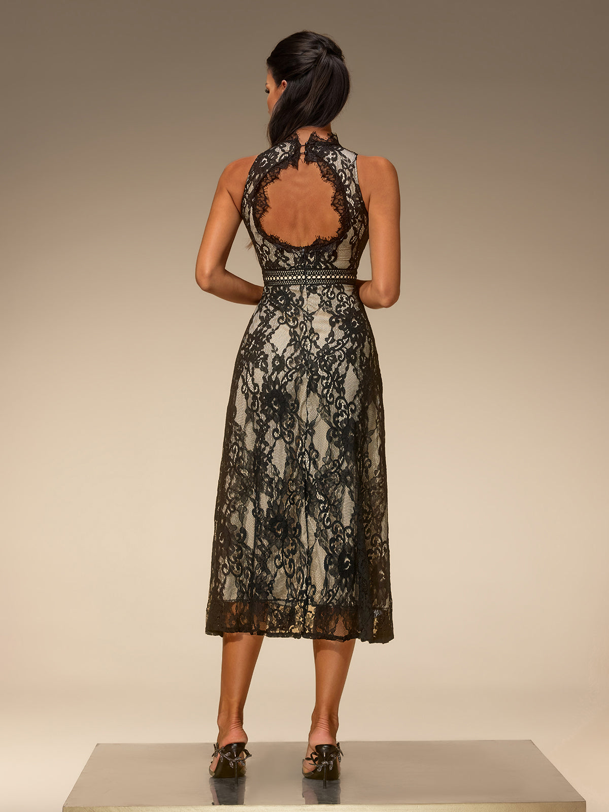 Evalina Sleeveless Lace Split Midi Dress