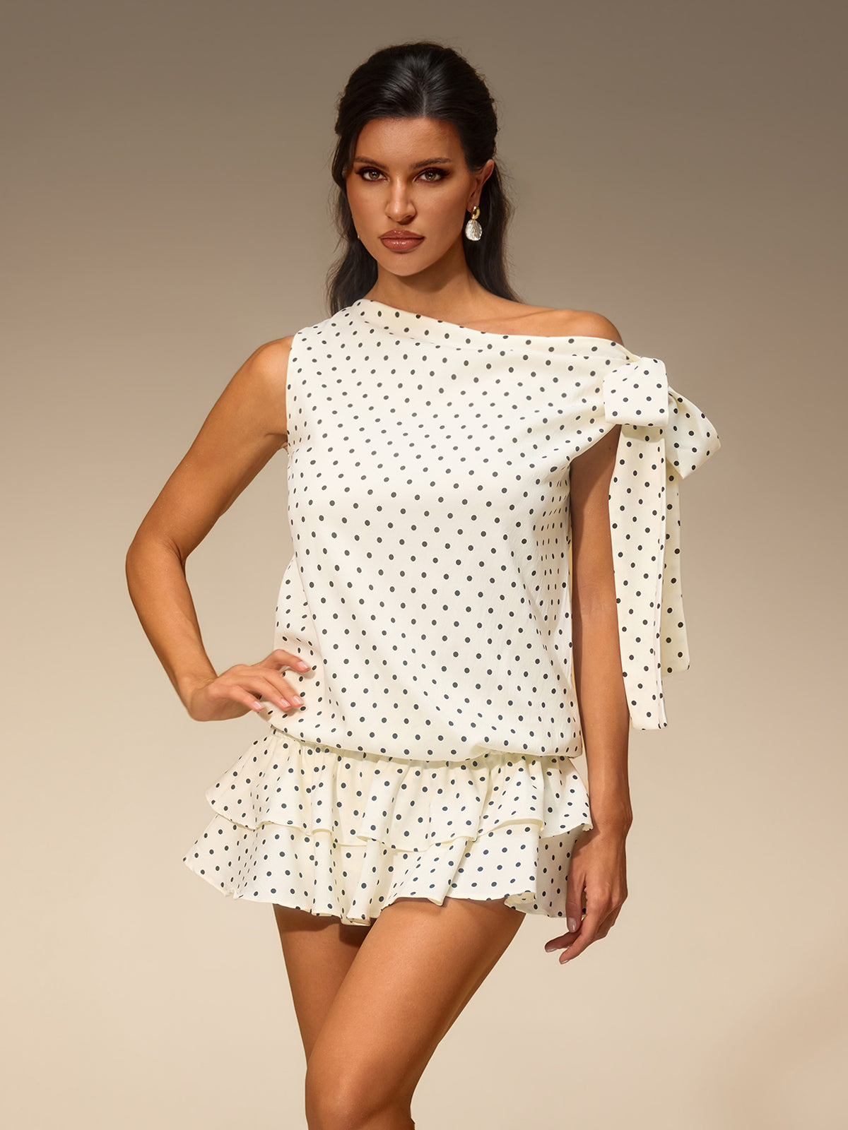 Evella Off Shoulder Dot Tiered Mini Dress