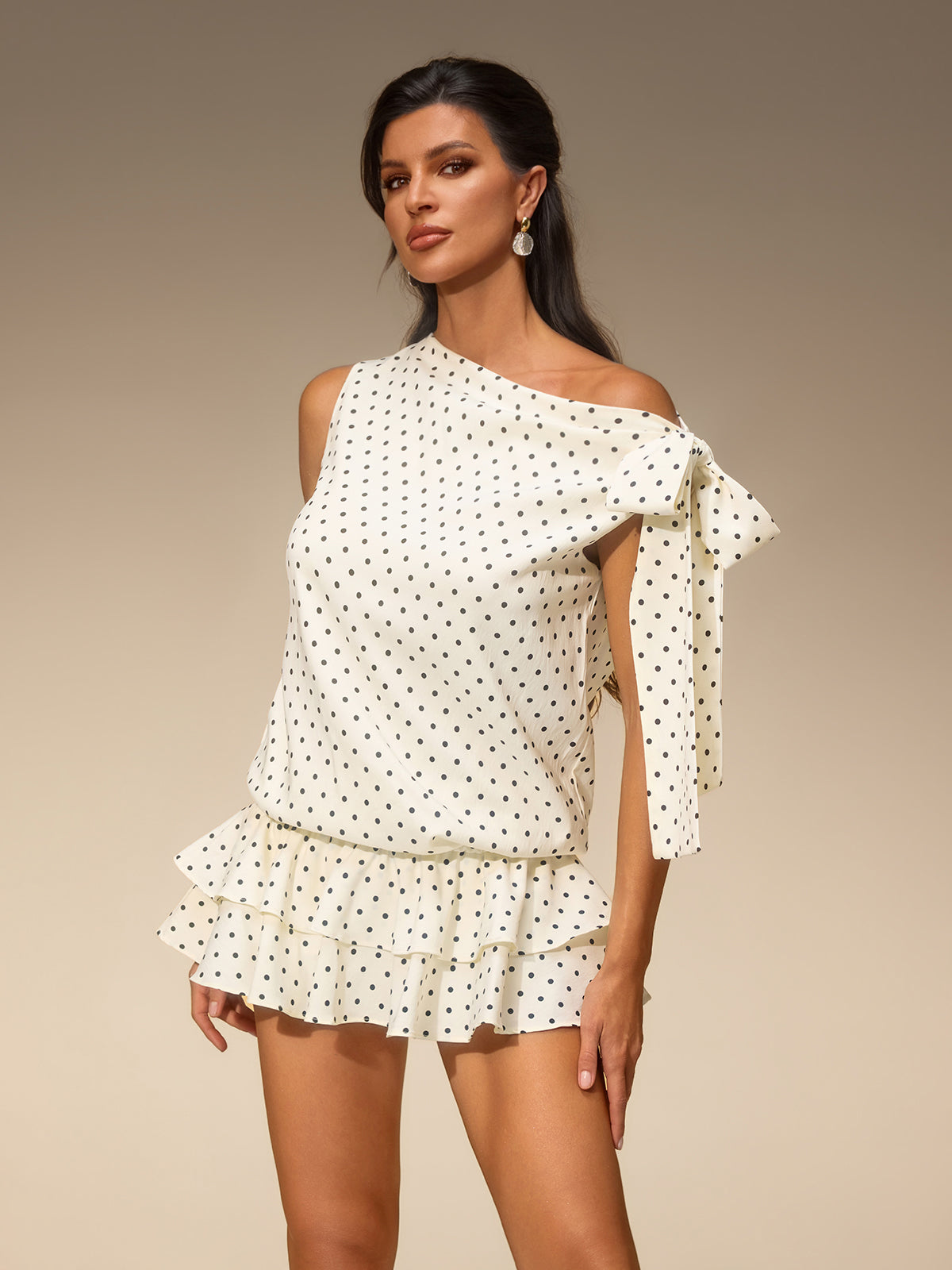 Evella Off Shoulder Dot Tiered Mini Dress