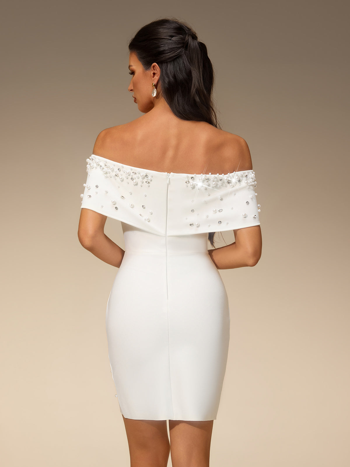 Everild Off Shoulder Pearl Bandage Mini Dress