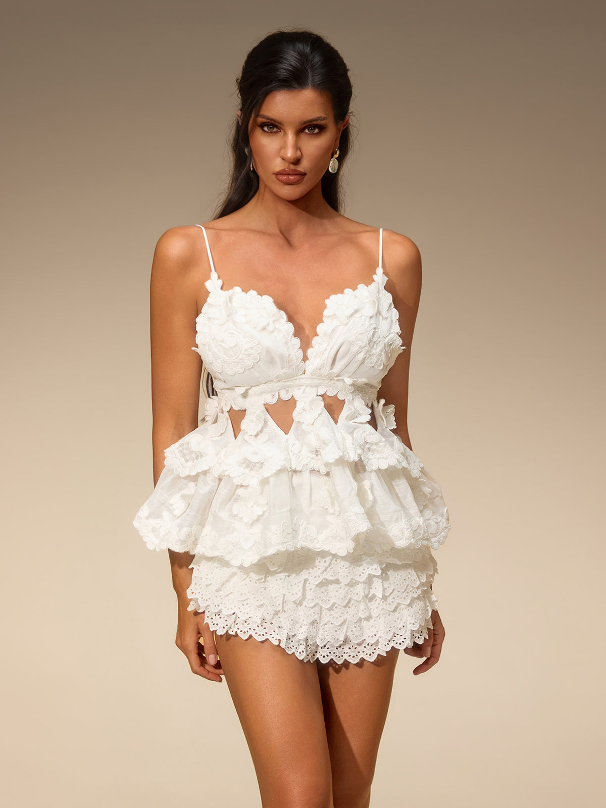 Everlyse Spaghetti Cutout Embroidered Skirt Set