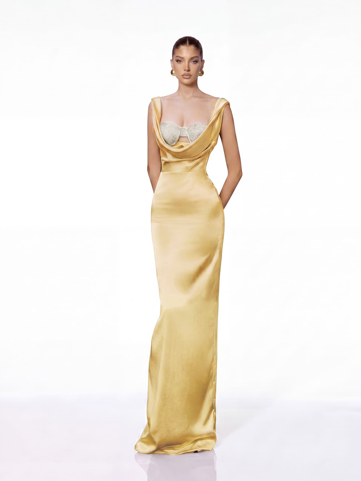 Evoryn Cowl Neck Satin Maxi Dress
