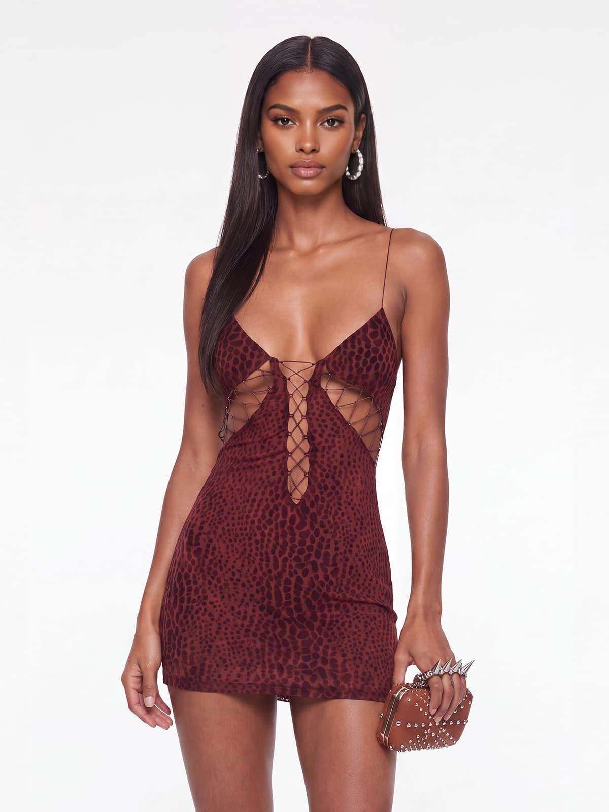 Exvira Backless Lace Up Leopard Mini Dress