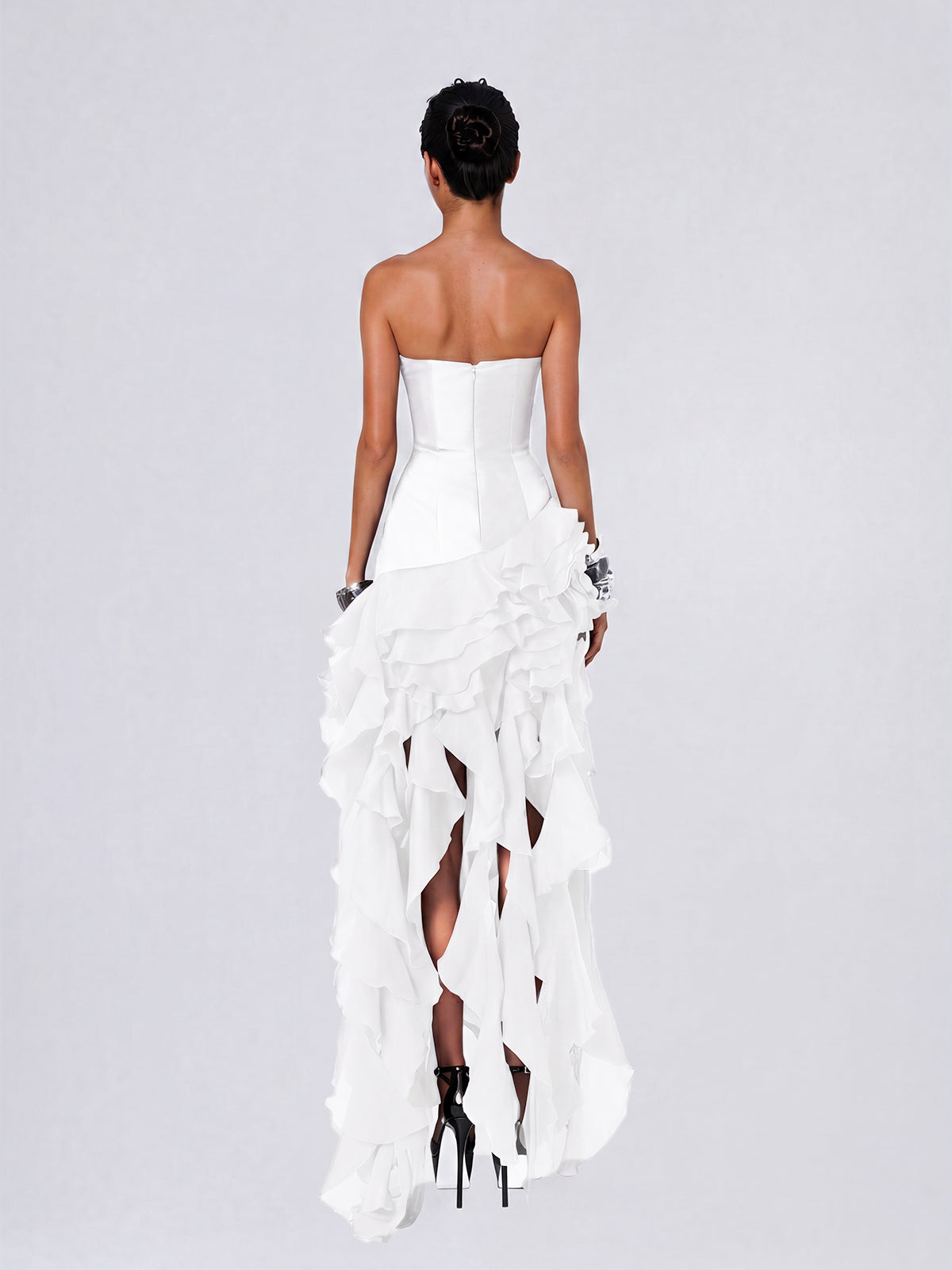 Falden Strapless Ruffle Crystal Dress In White