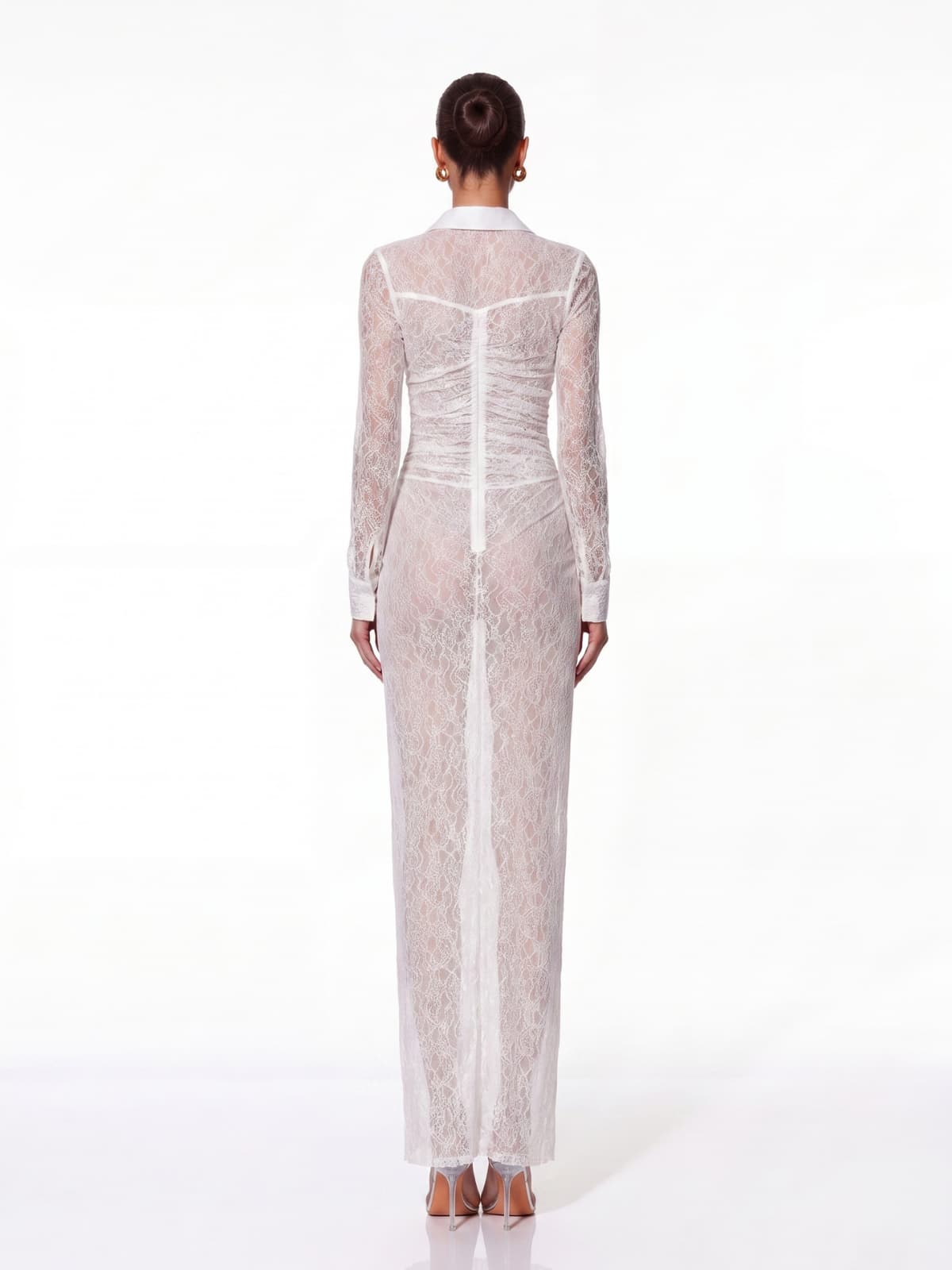 Fylorix Plunge Neck Lace Maxi Dress In White