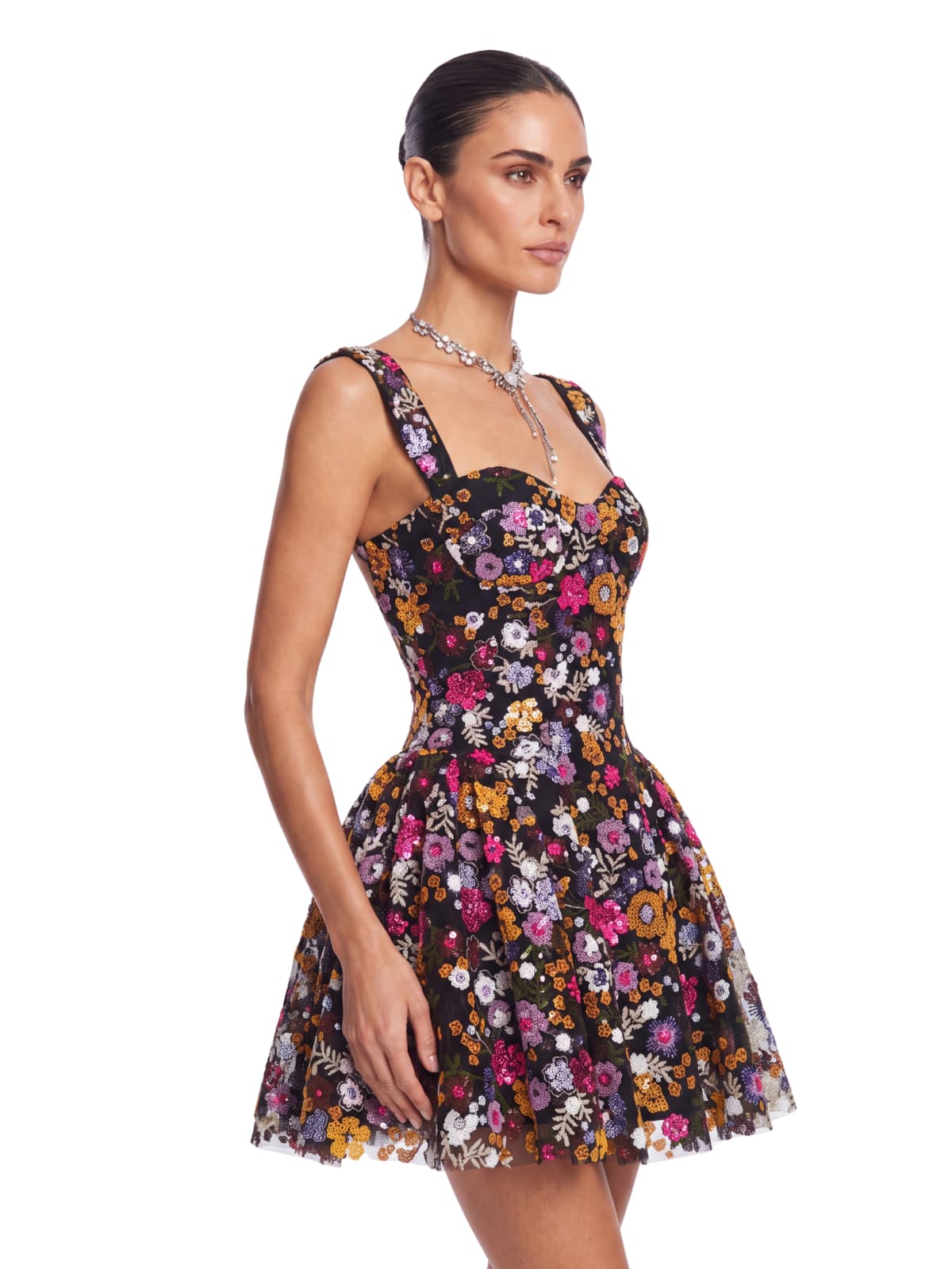 Galenx Embroidered Flower Sequin Mini Dress