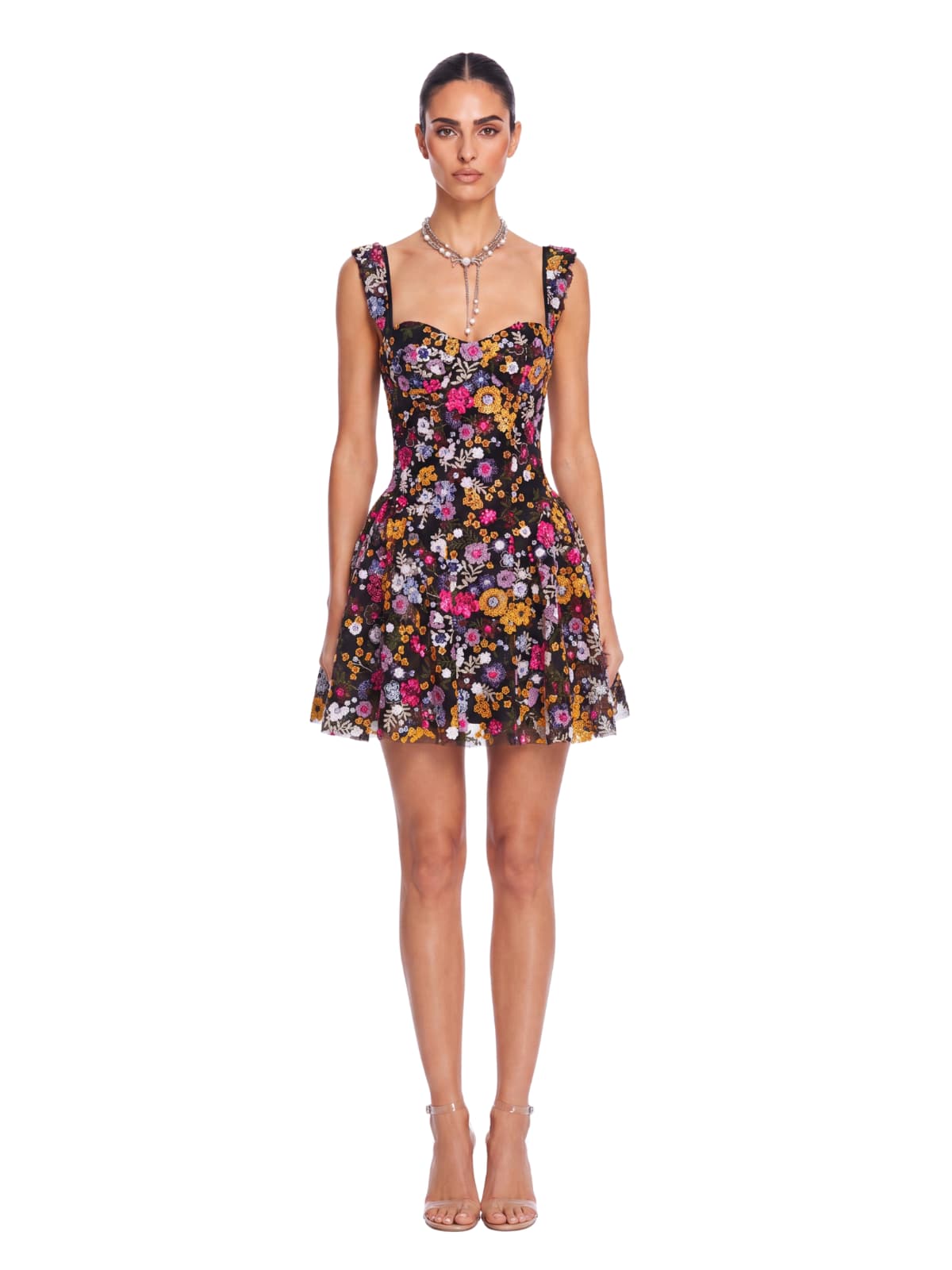 Galenx Embroidered Flower Sequin Mini Dress