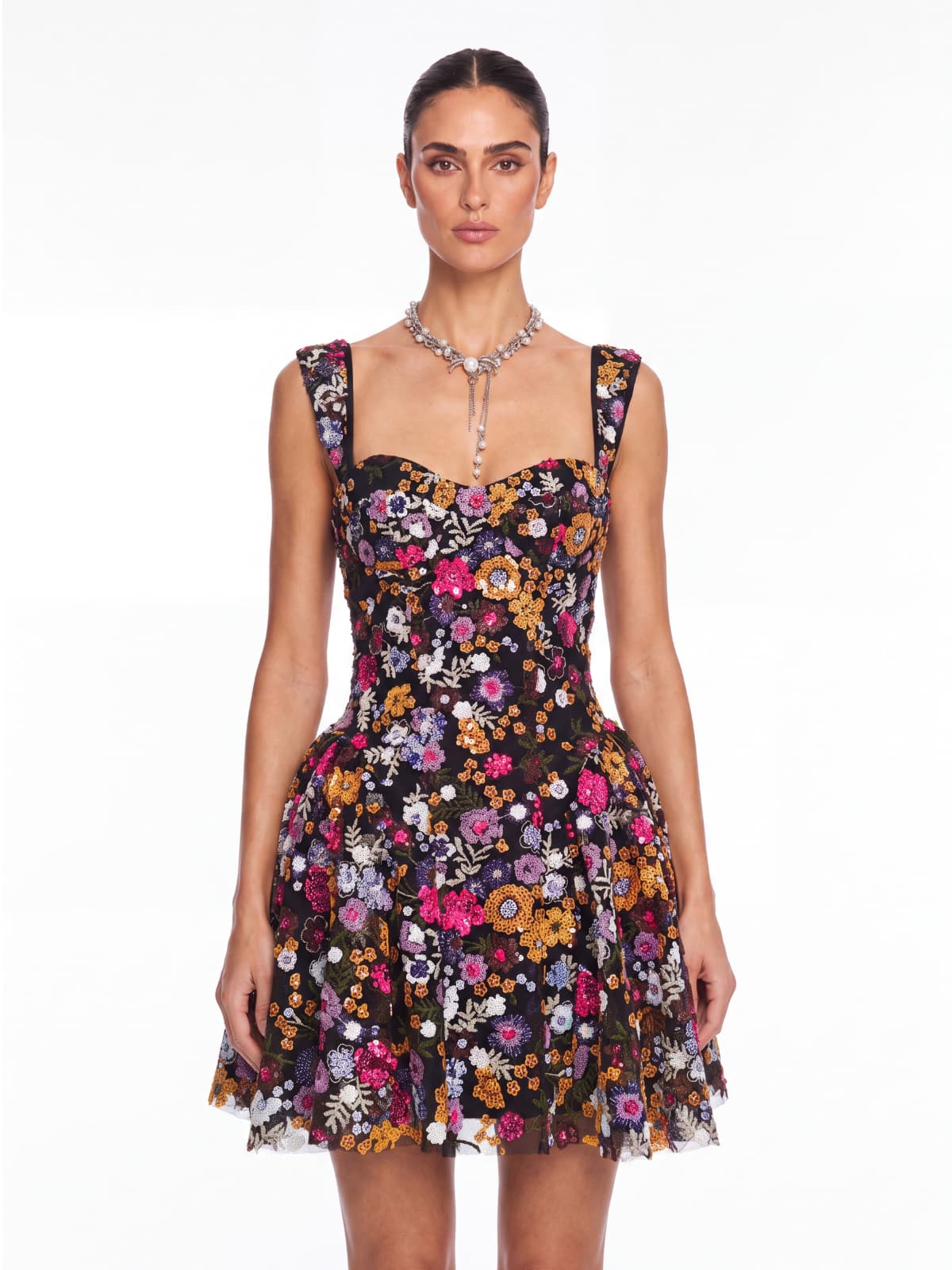 Galenx Embroidered Flower Sequin Mini Dress