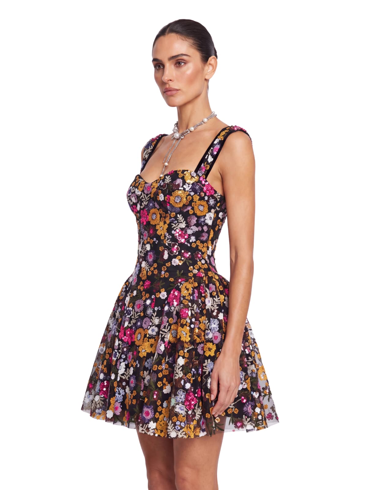 Galenx Embroidered Flower Sequin Mini Dress