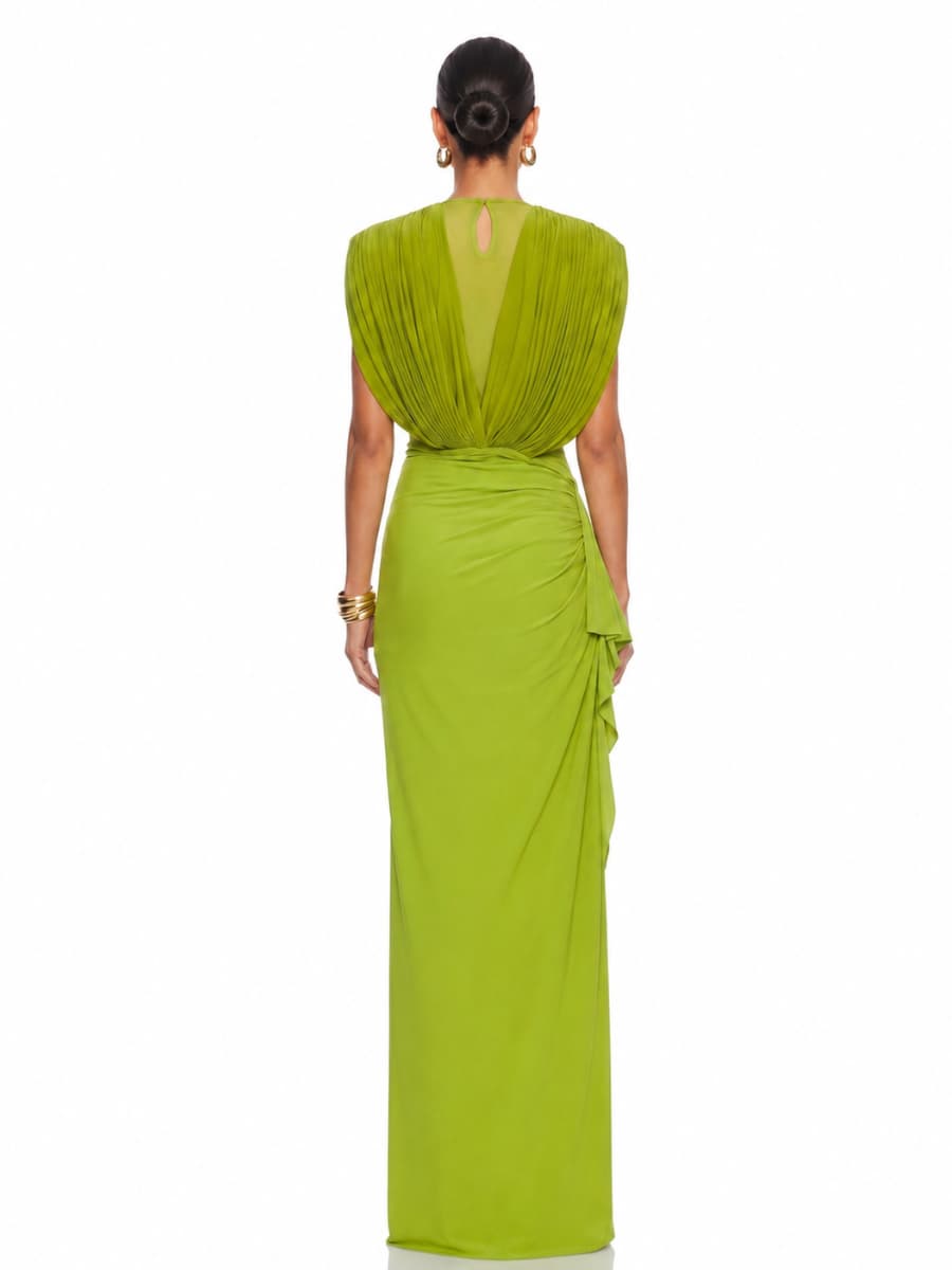 Galian Sleeveless Ruched Split Maxi Dress
