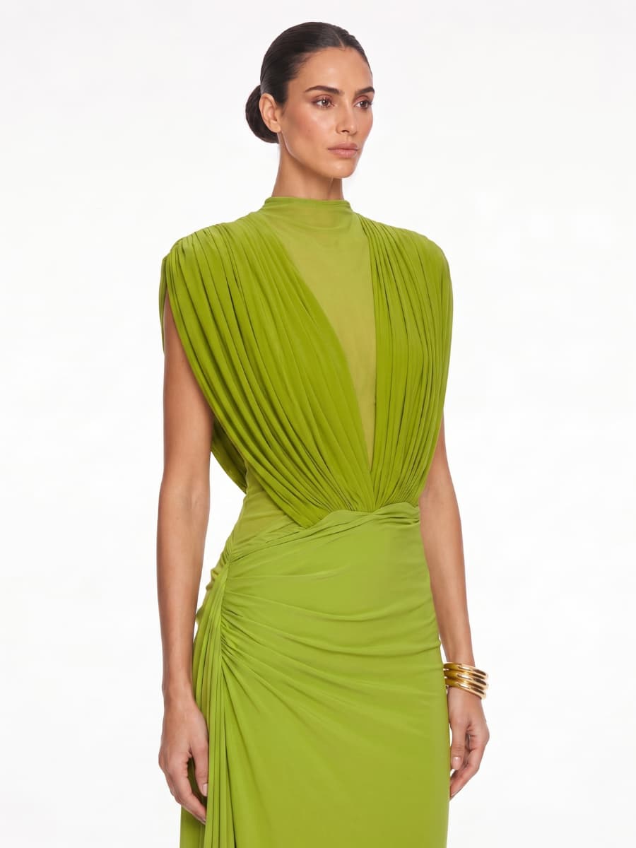 Galian Sleeveless Ruched Split Maxi Dress
