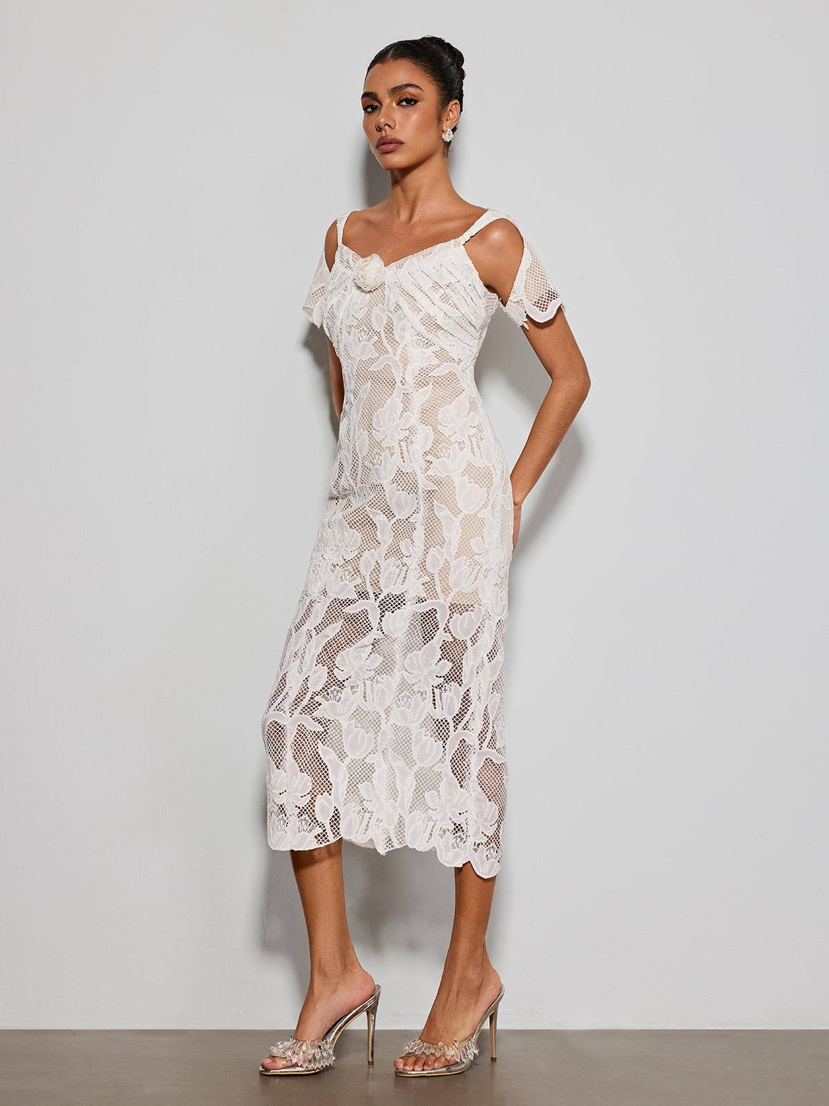 Gravethic Flower Lace Cutout Midi Dress