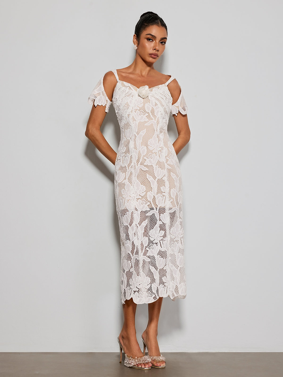 Gravethic Flower Lace Cutout Midi Dress