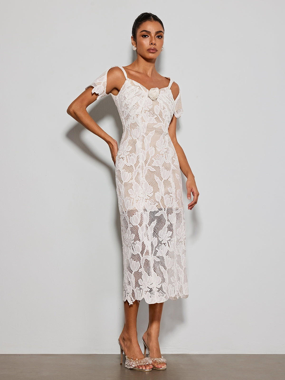 Gravethic Flower Lace Cutout Midi Dress