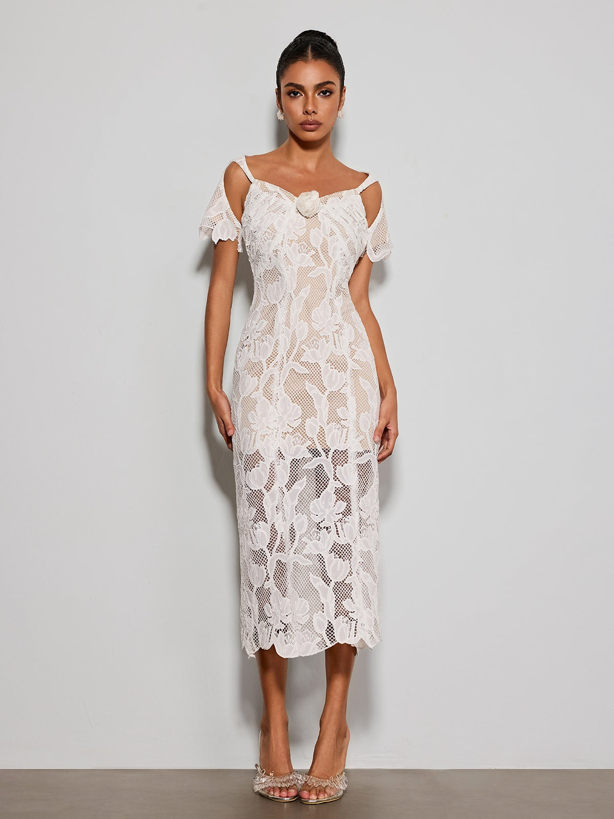 Gravethic Flower Lace Cutout Midi Dress
