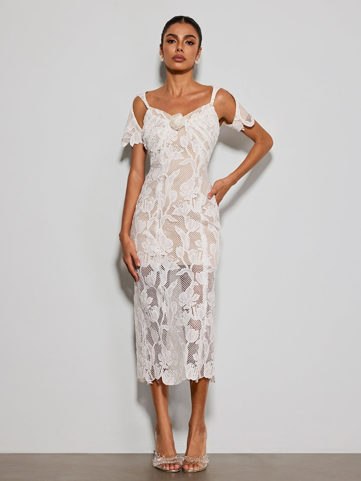 Gravethic Flower Lace Cutout Midi Dress