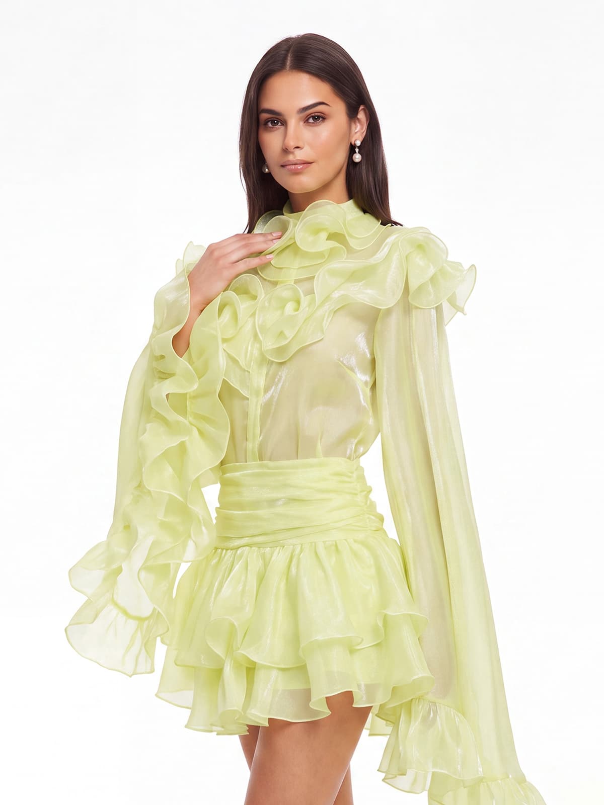Grimwin Bell Sleeve Ruffle Skirt Set