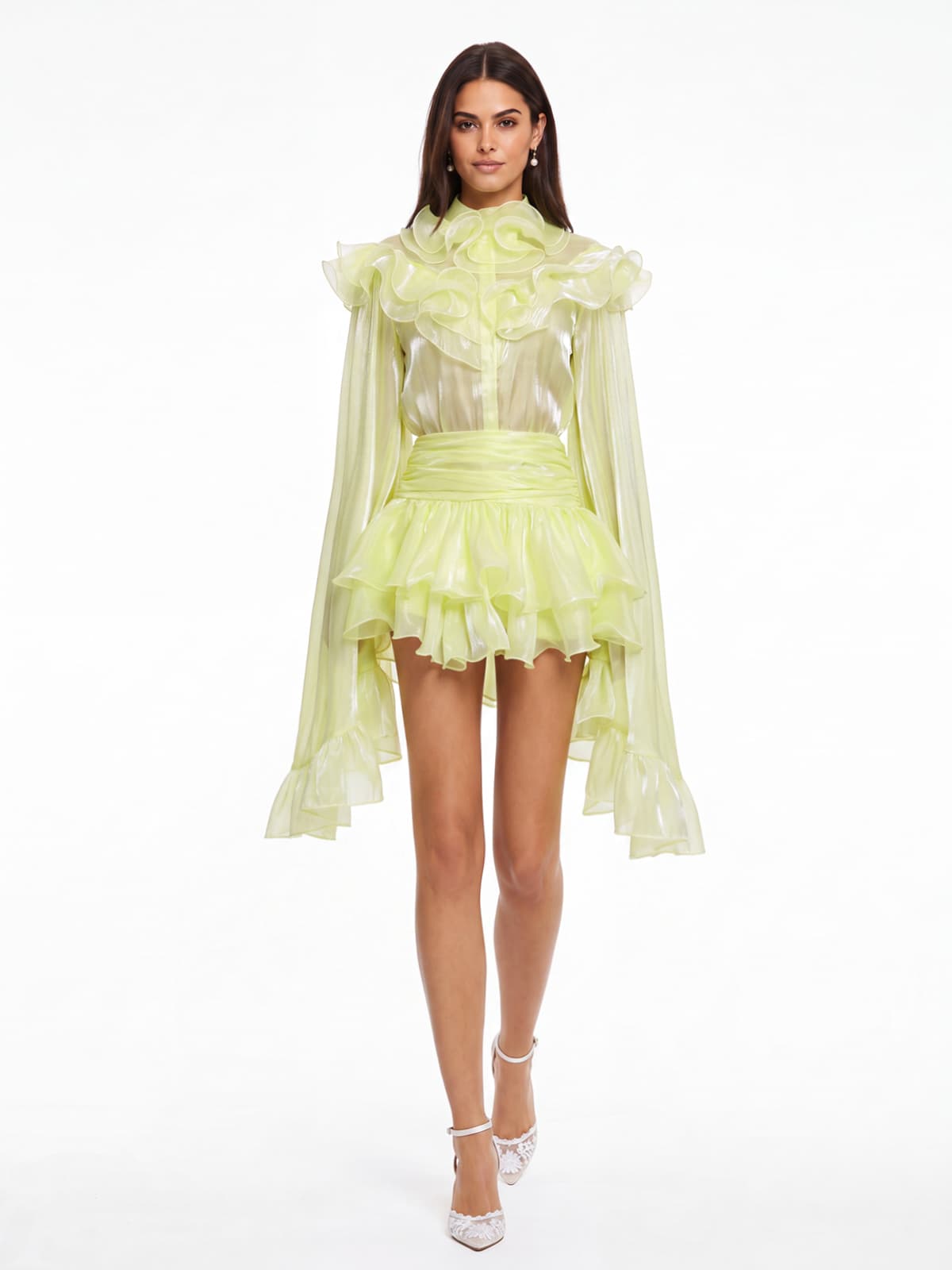 Grimwin Bell Sleeve Ruffle Skirt Set
