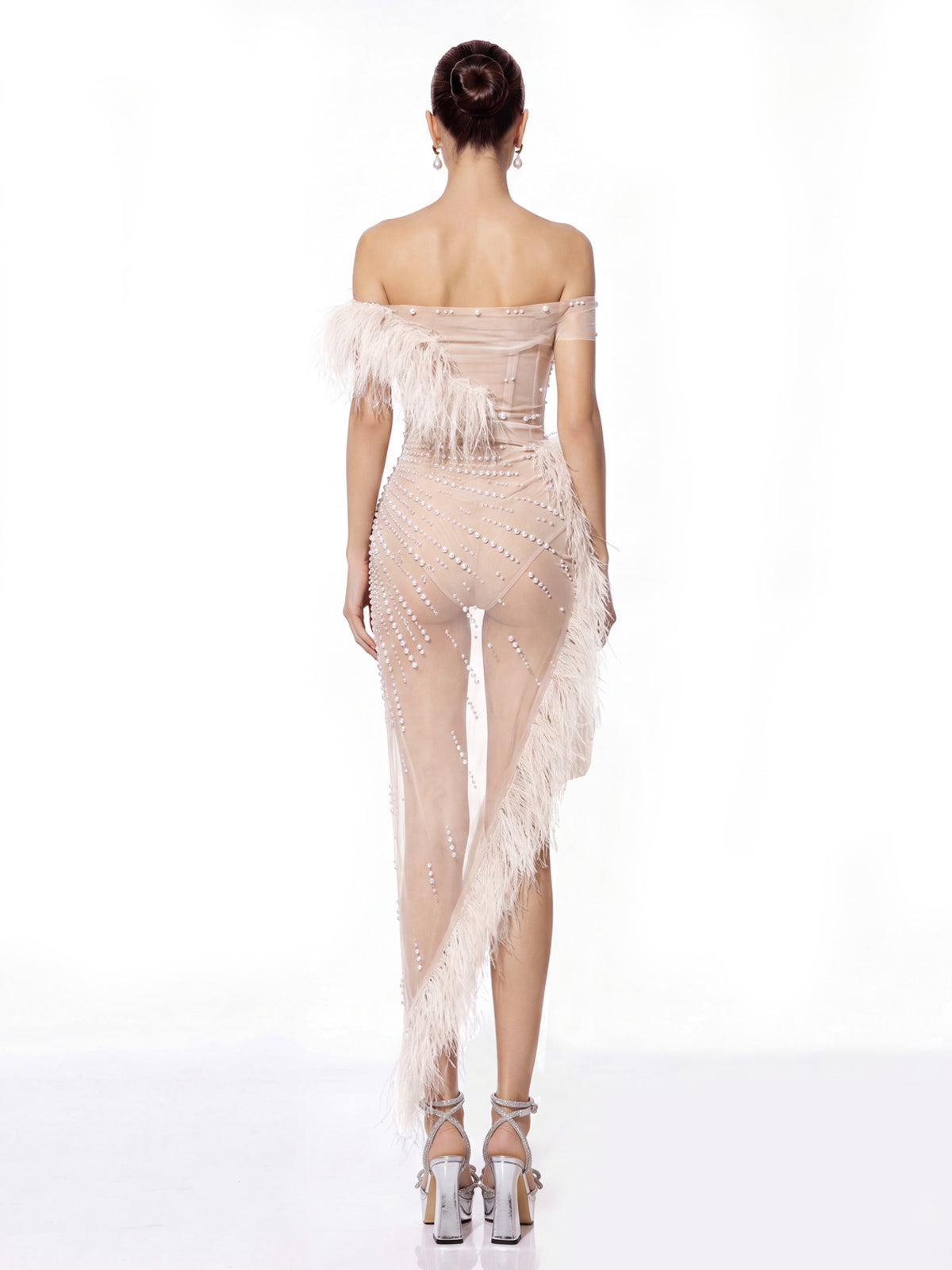 Halden Off Shoulder Fringe Mesh Dress