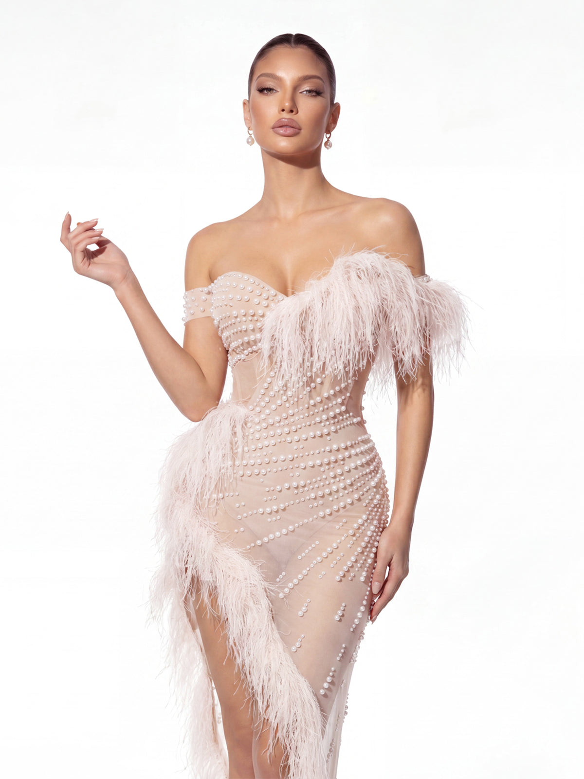 Halden Off Shoulder Fringe Mesh Dress