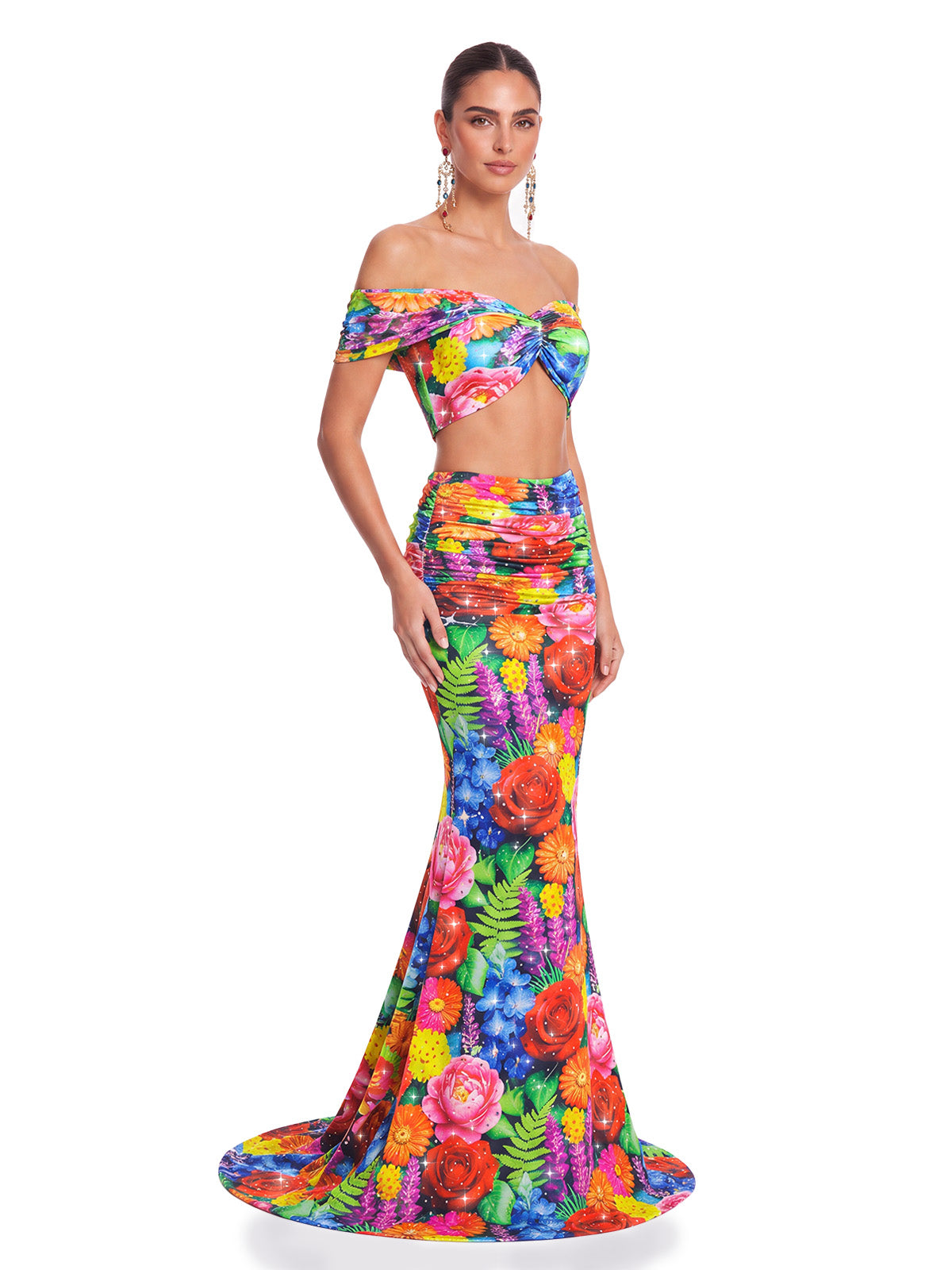 Halvior Off Shoulder Floral Skirt Set