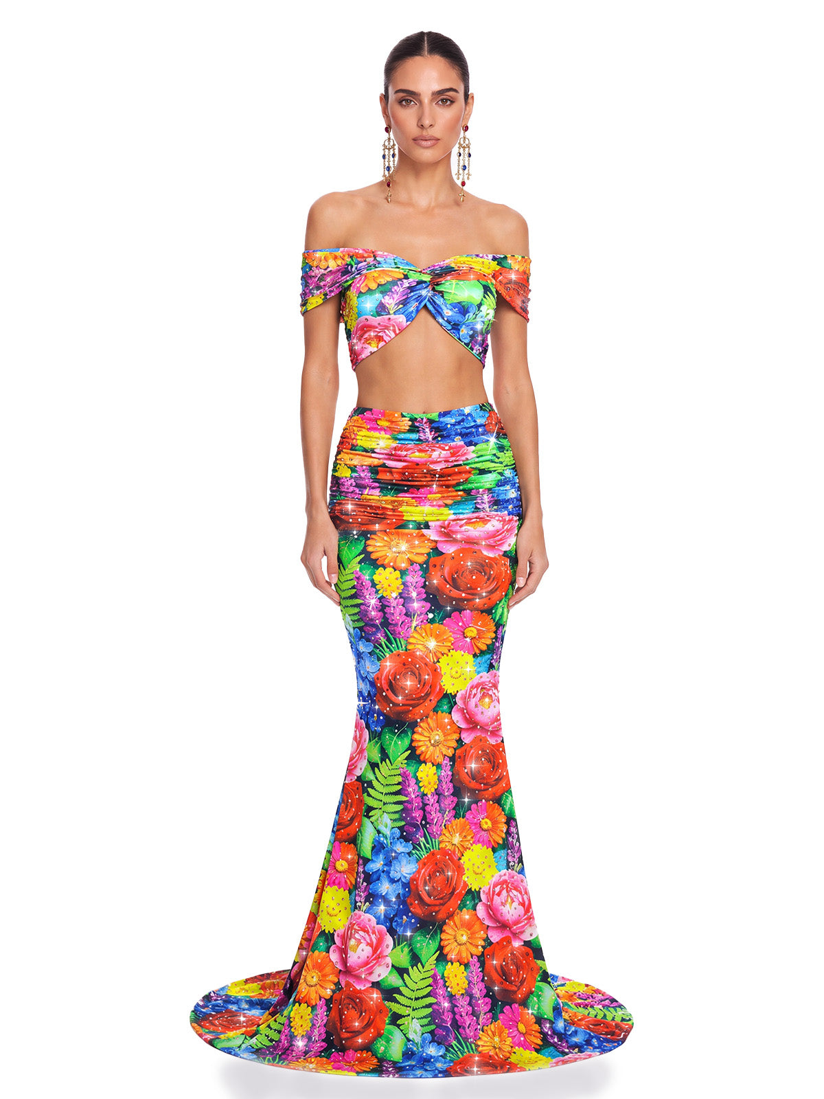 Halvior Off Shoulder Floral Skirt Set