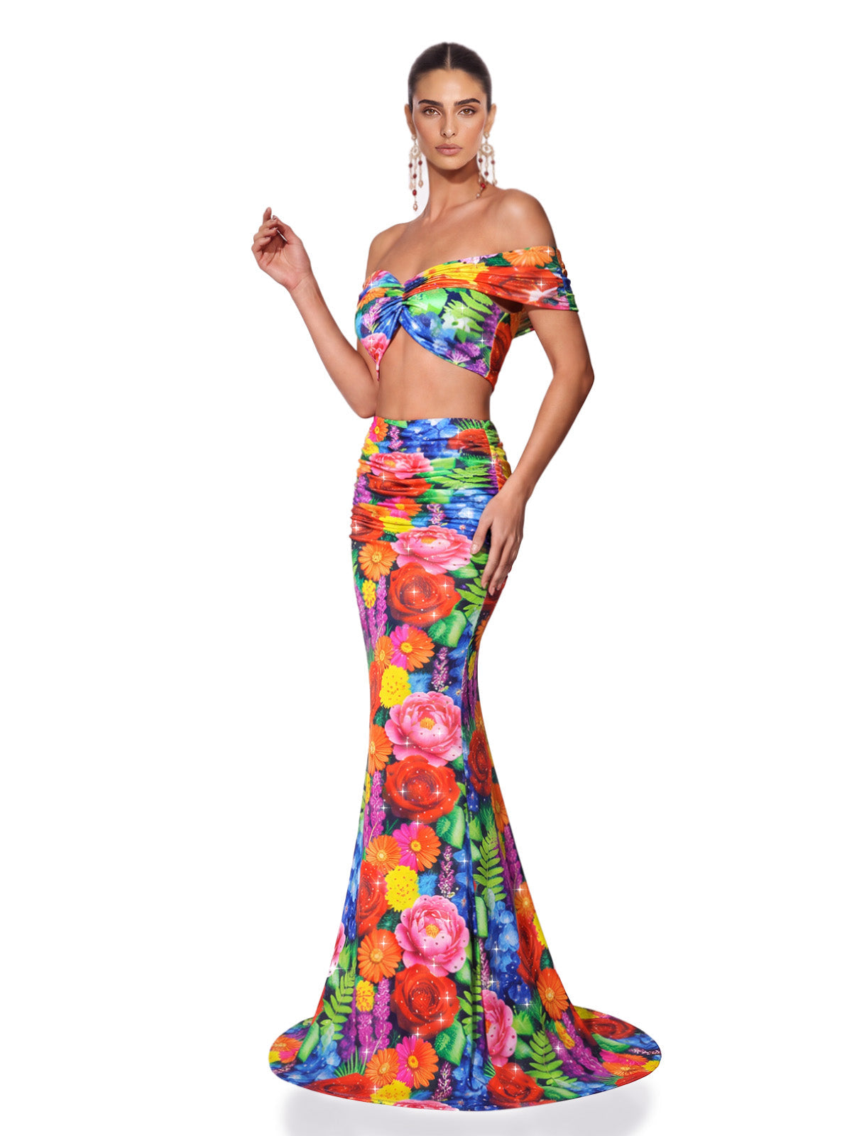 Halvior Off Shoulder Floral Skirt Set