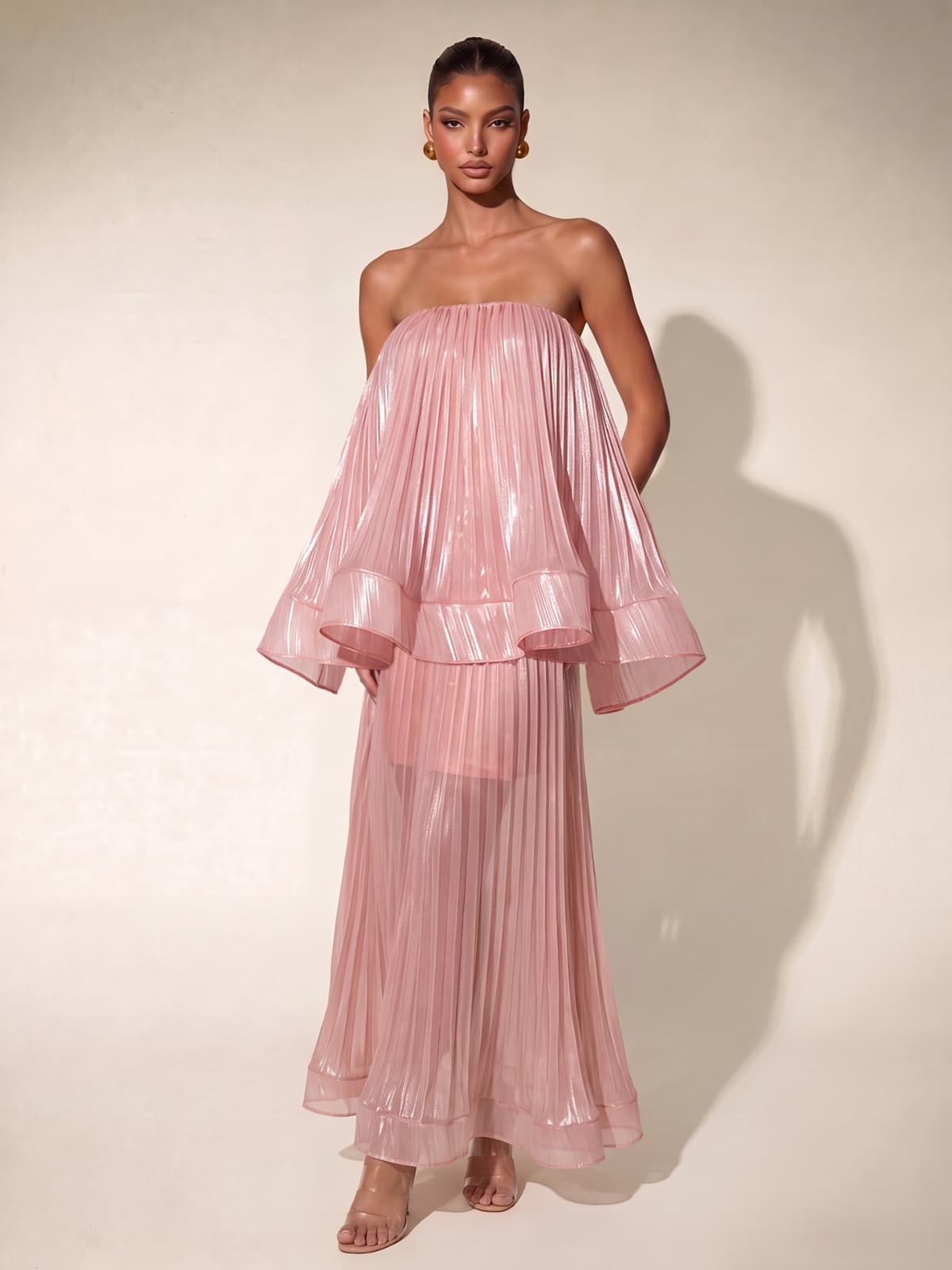 Hirenzo Strapless Pleated Skirt Set