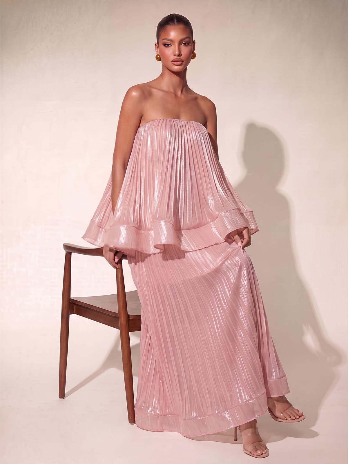 Hirenzo Strapless Pleated Skirt Set