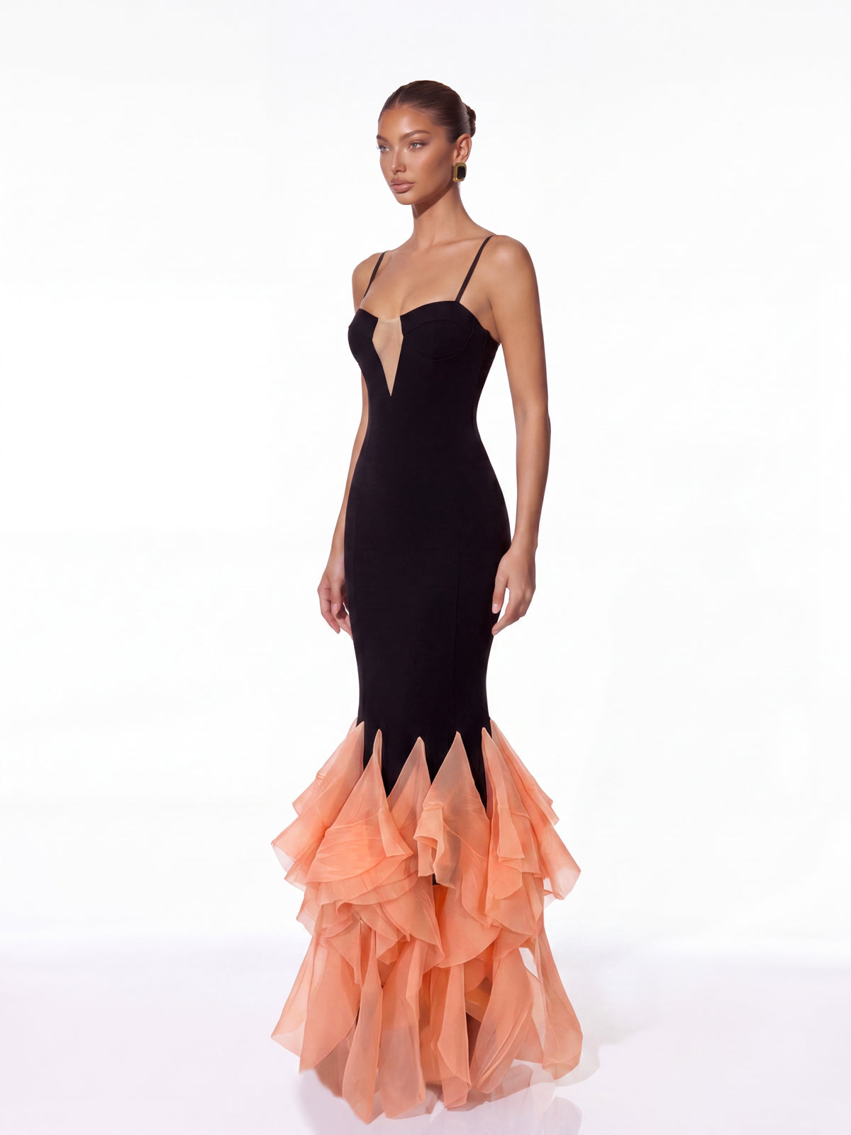 Hyrven Spaghetti Ruffle Bandage Maxi Dress