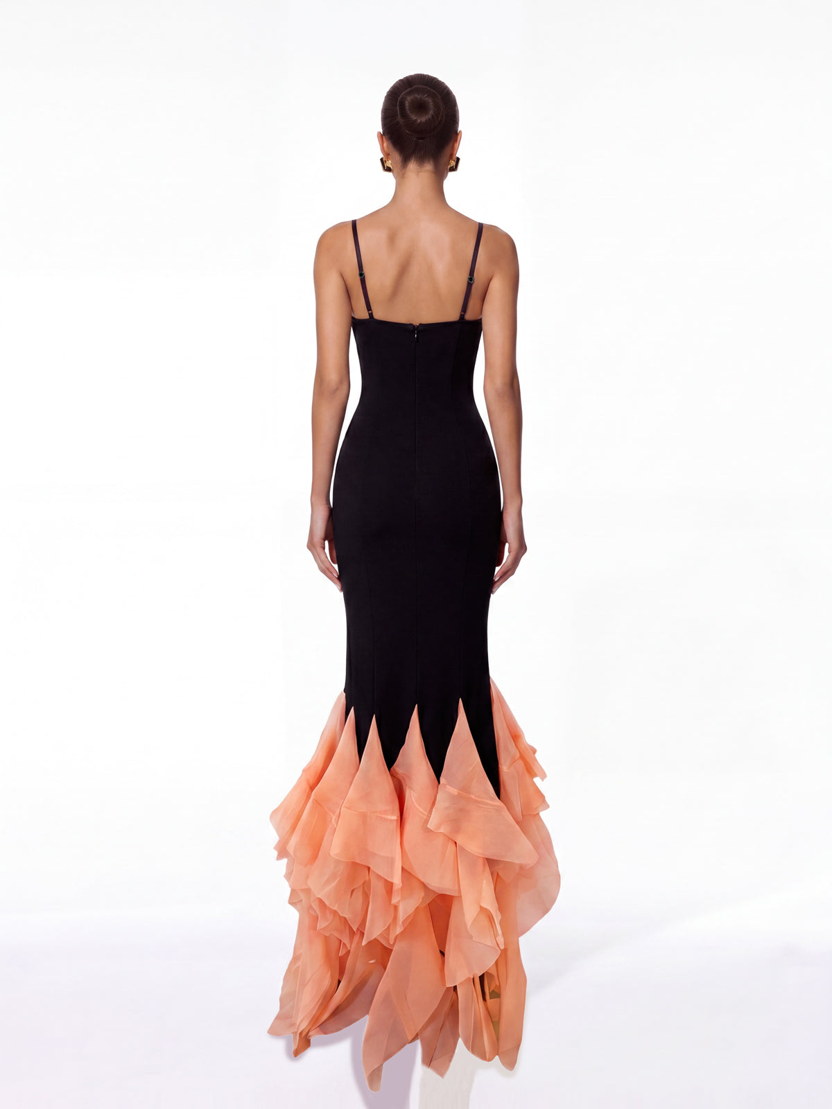 Hyrven Spaghetti Ruffle Bandage Maxi Dress