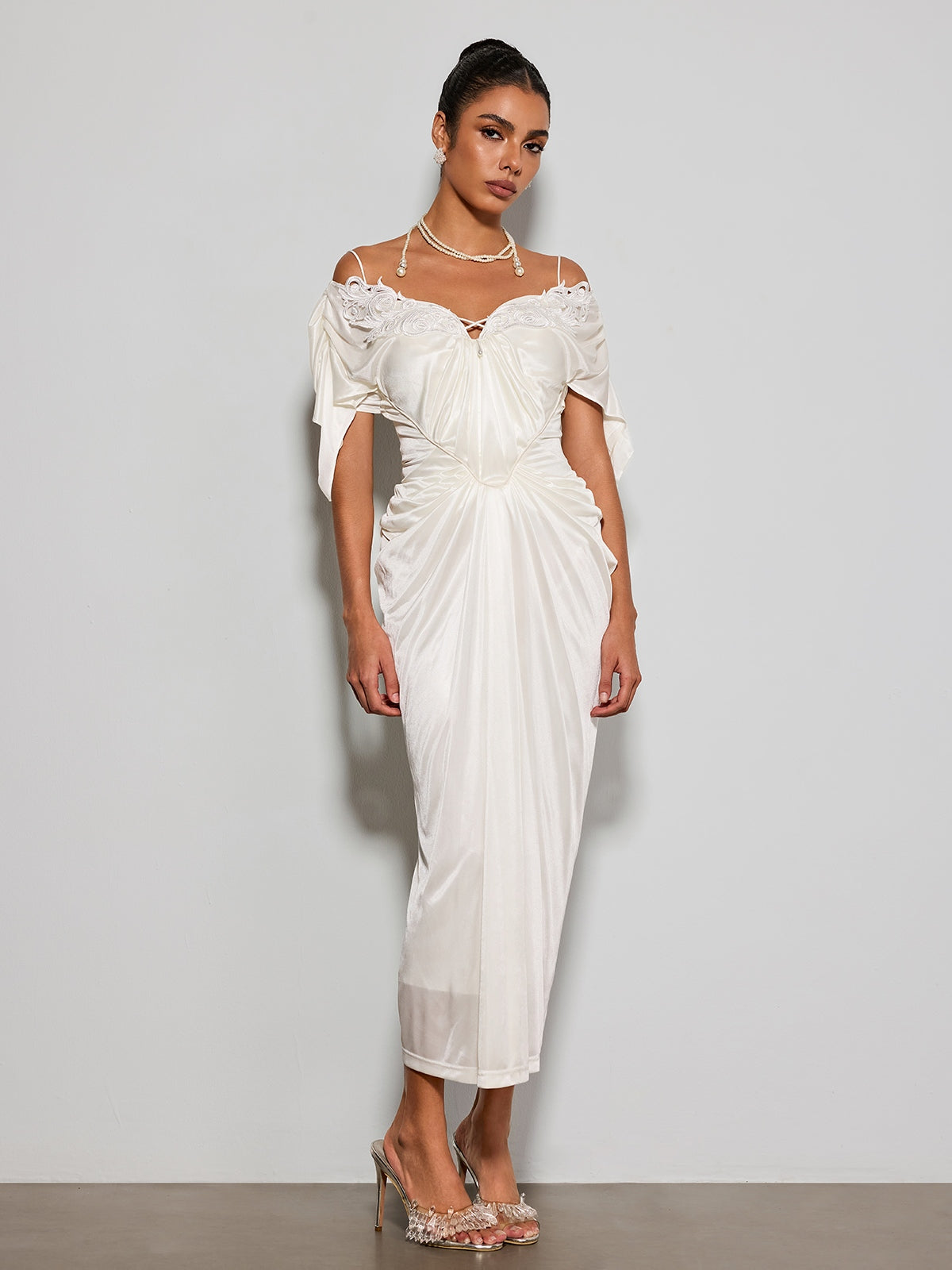 Ilytheron Off Shoulder Satin Midi Dress