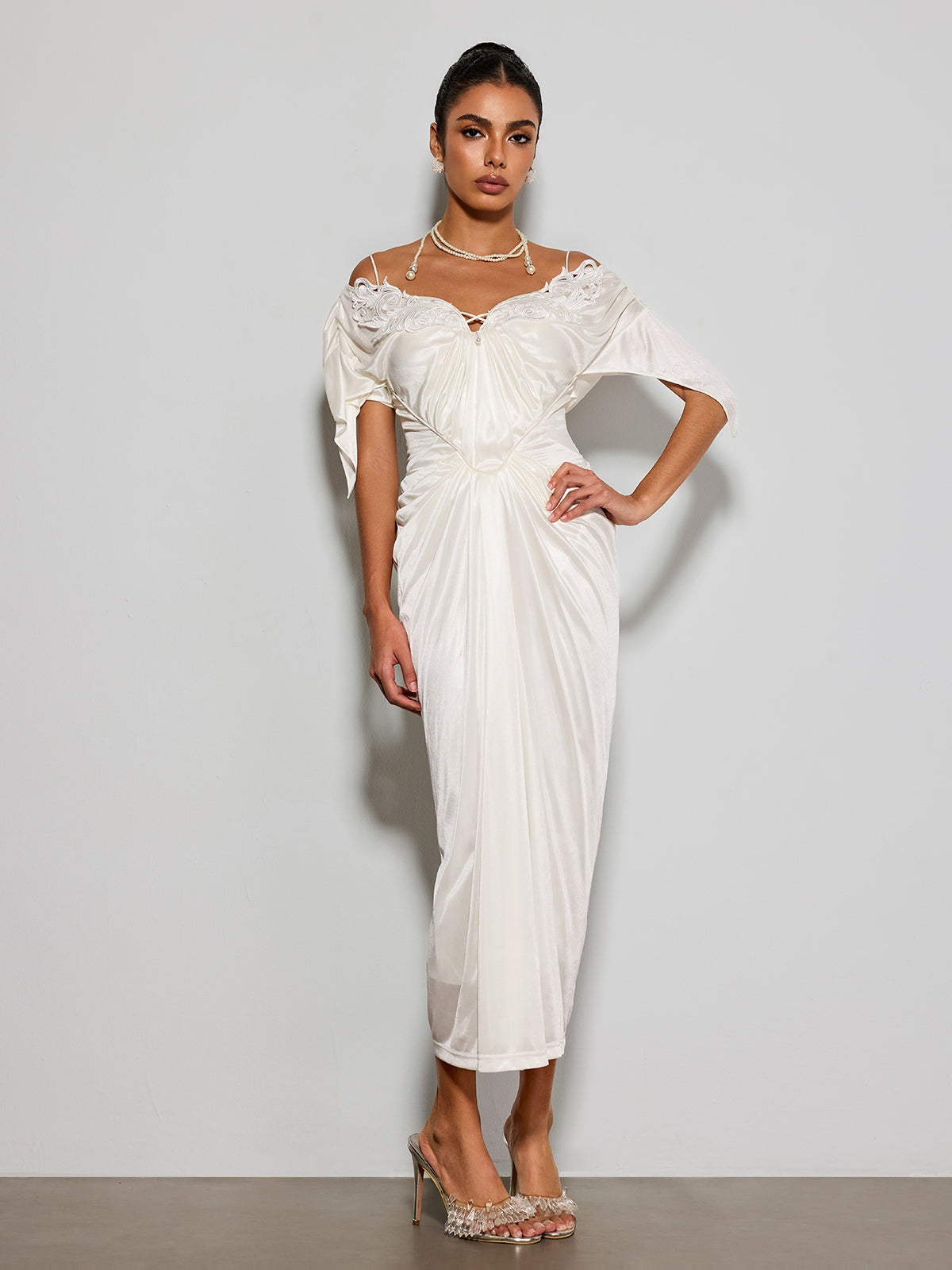 Ilytheron Off Shoulder Satin Midi Dress
