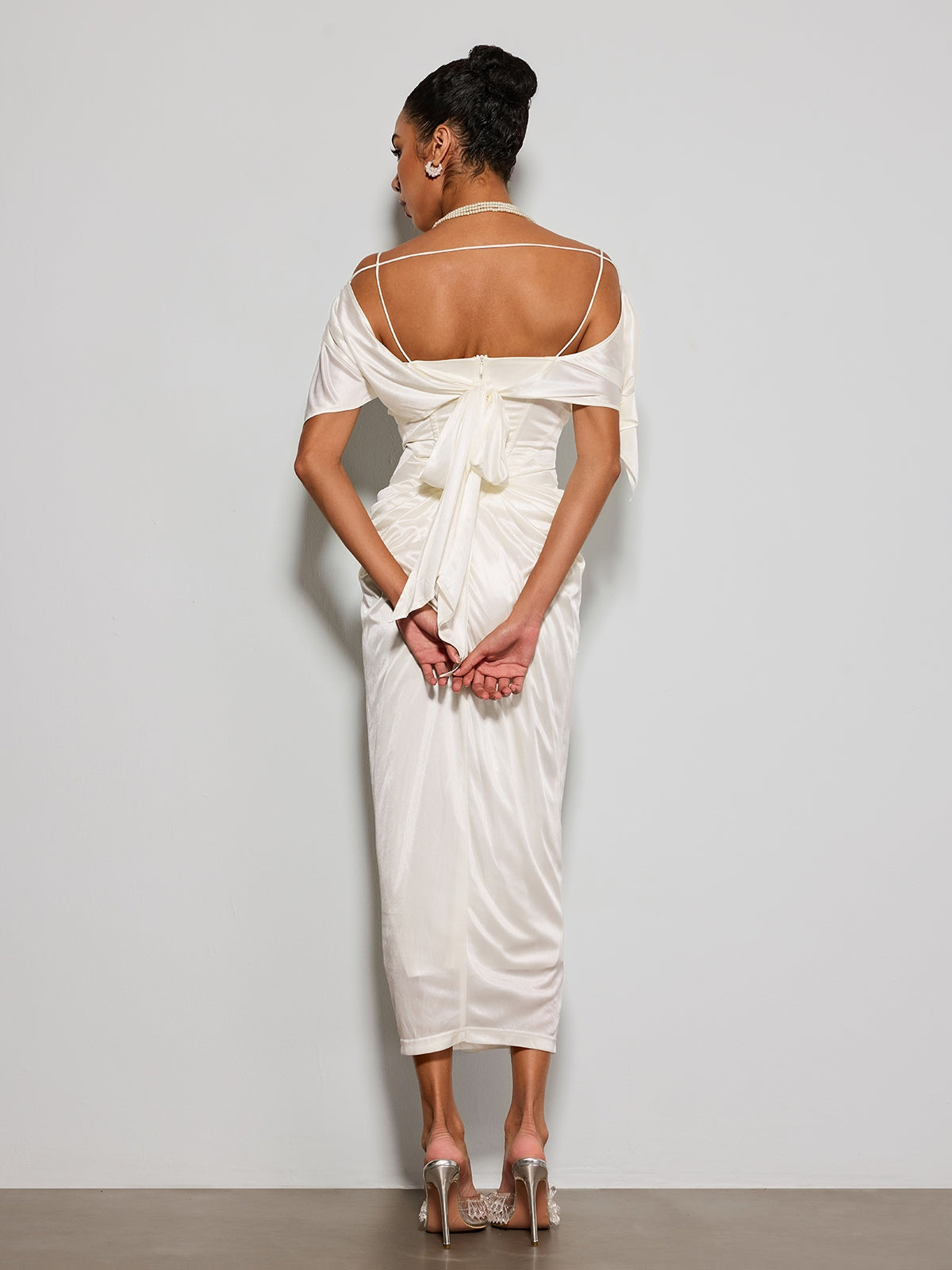 Ilytheron Off Shoulder Satin Midi Dress