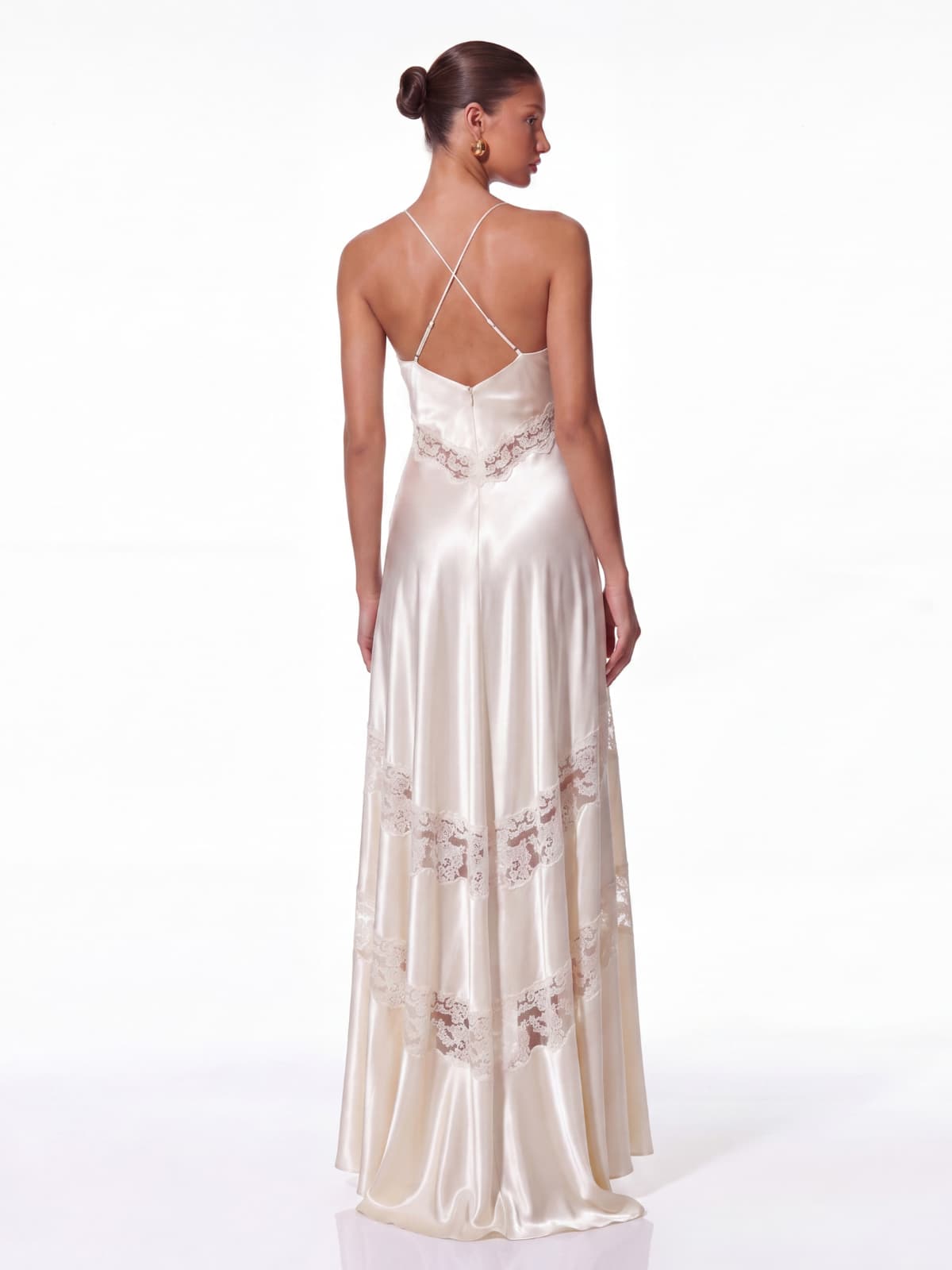 Isleno Spaghetti Lace Satin Maxi Dress