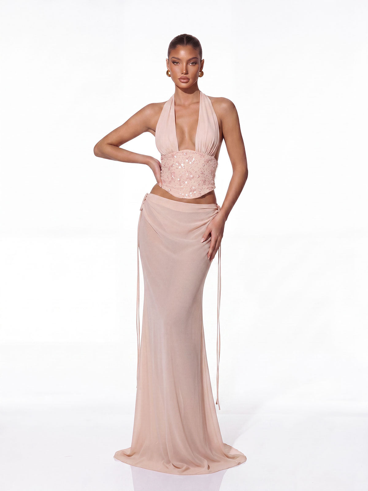 Iverik Halterneck Sequin Skirt Set
