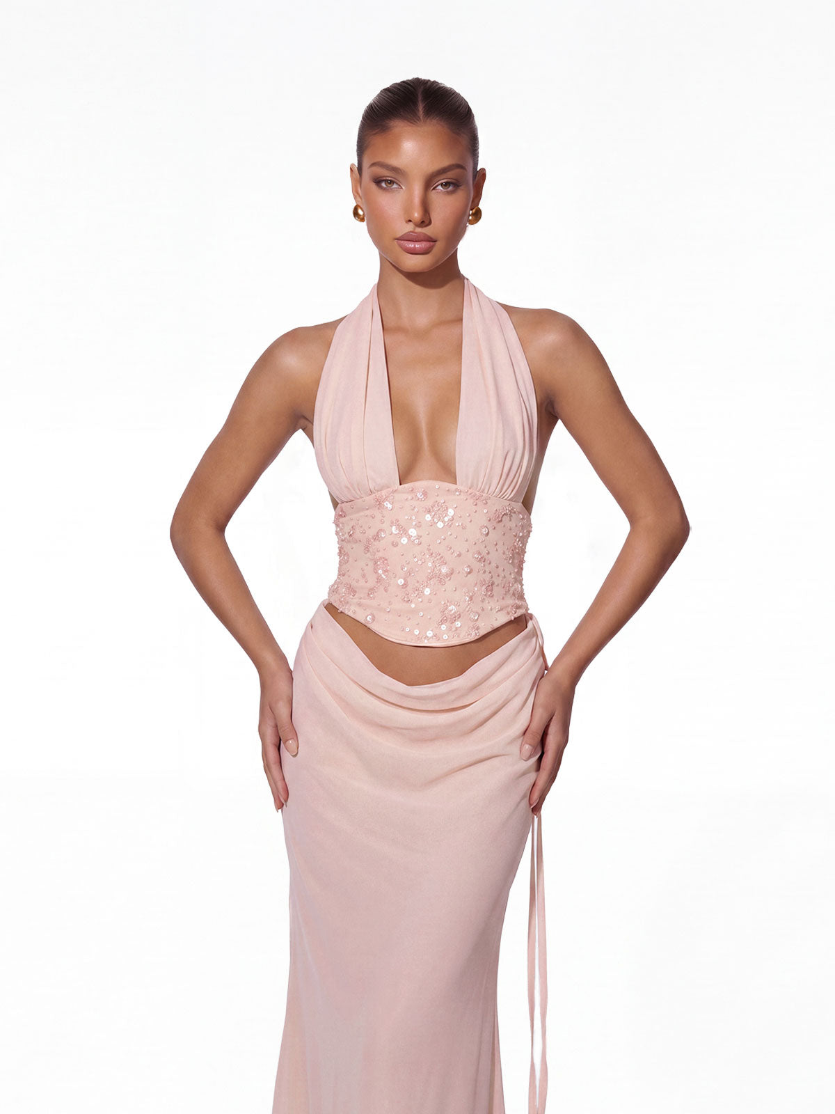 Iverik Halterneck Sequin Skirt Set