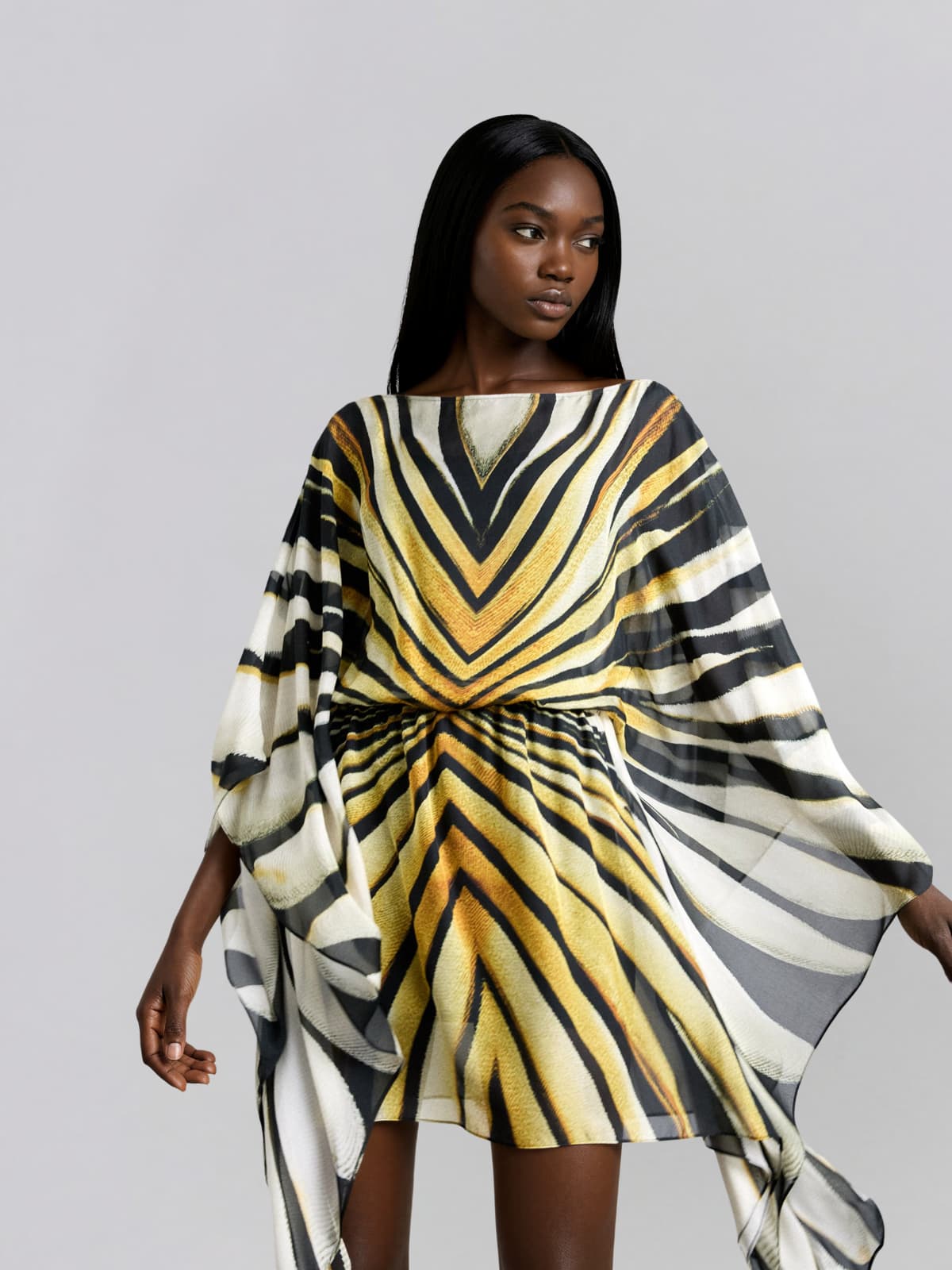 Jaleno Bat Sleeve Stripe Mini Dress