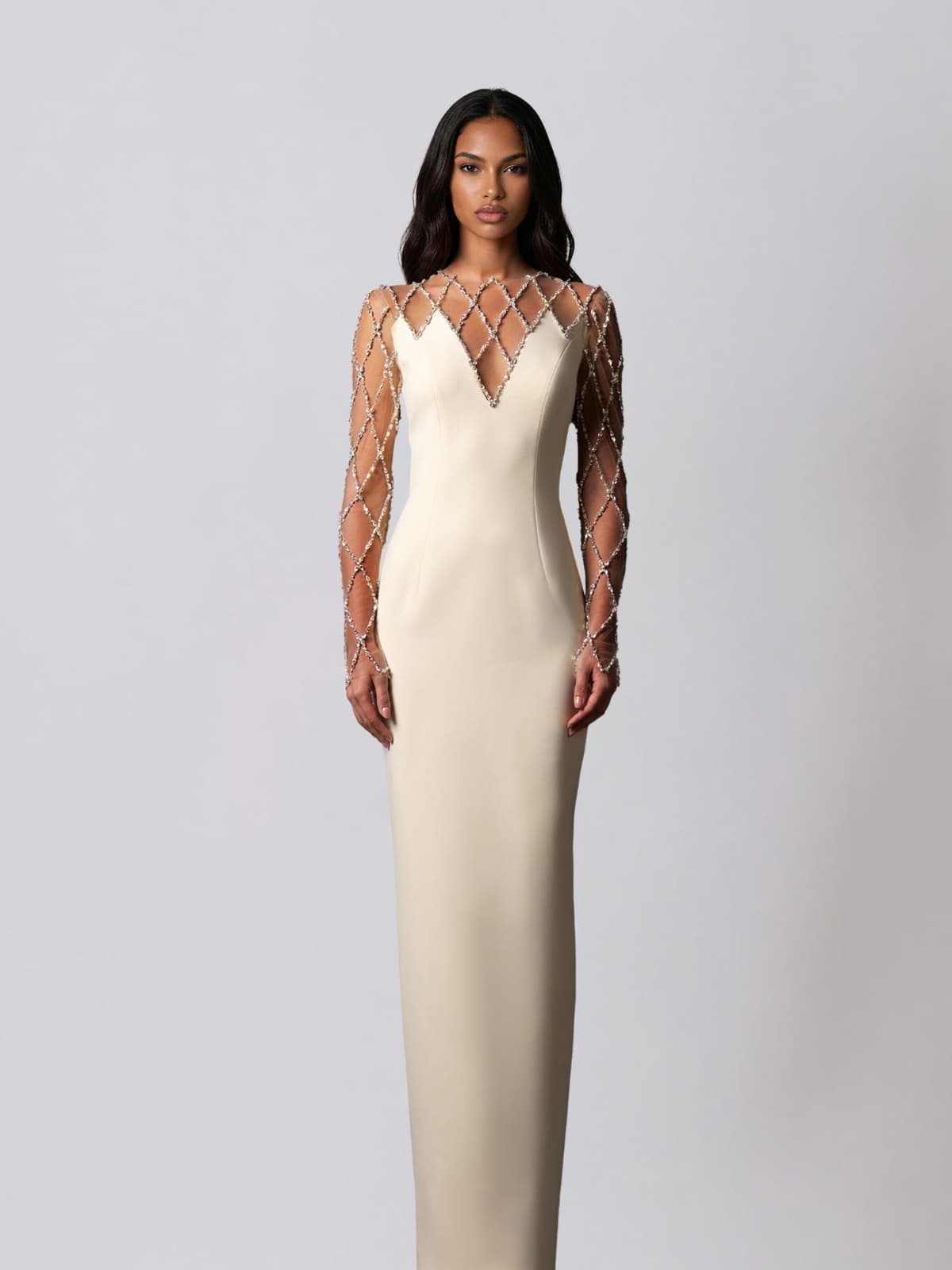 Jervan Crystal Mesh Maxi Dress