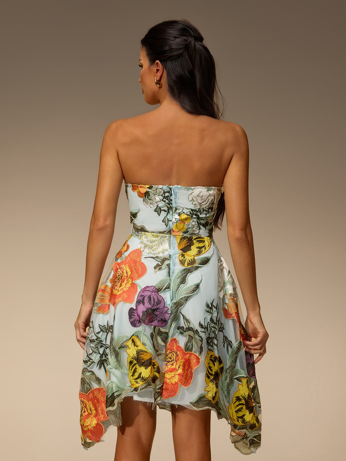 Jorent Strapless Flower Mini Dress