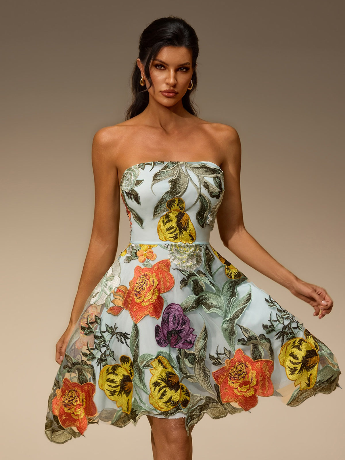 Jorent Strapless Flower Mini Dress