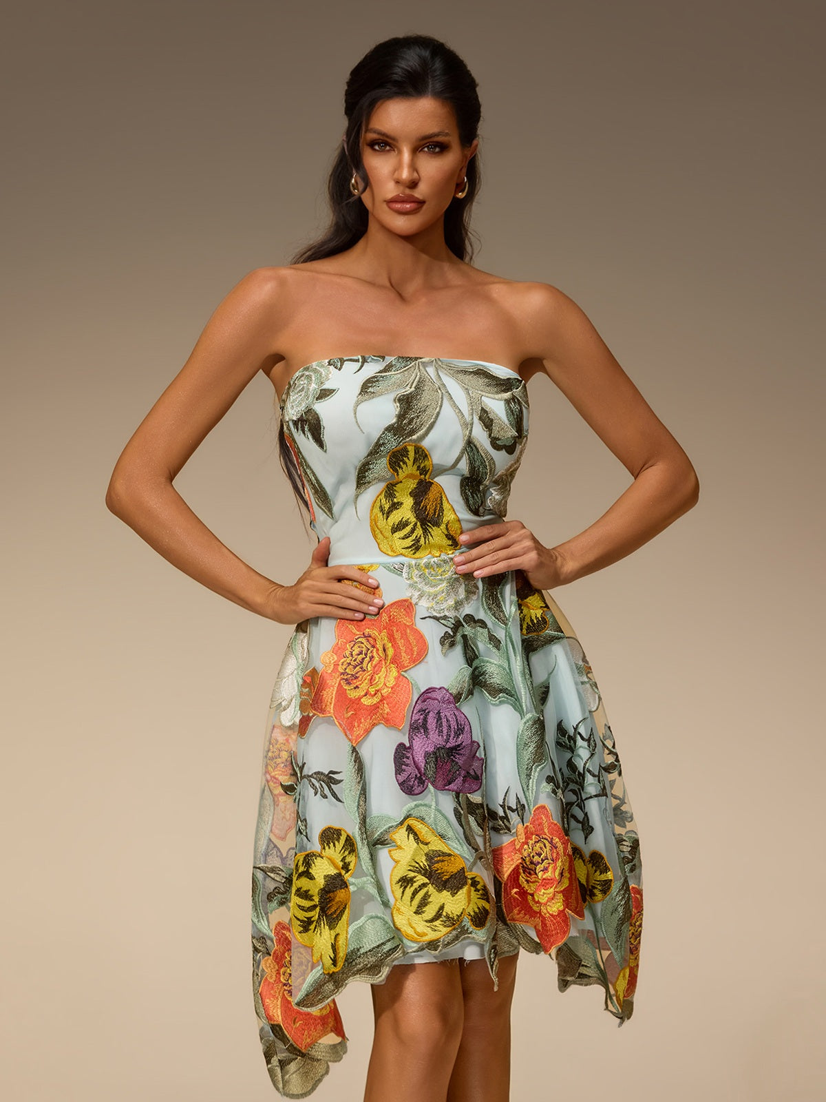 Jorent Strapless Flower Mini Dress