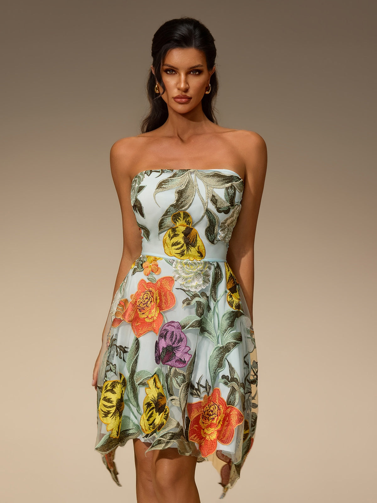 Jorent Strapless Flower Mini Dress