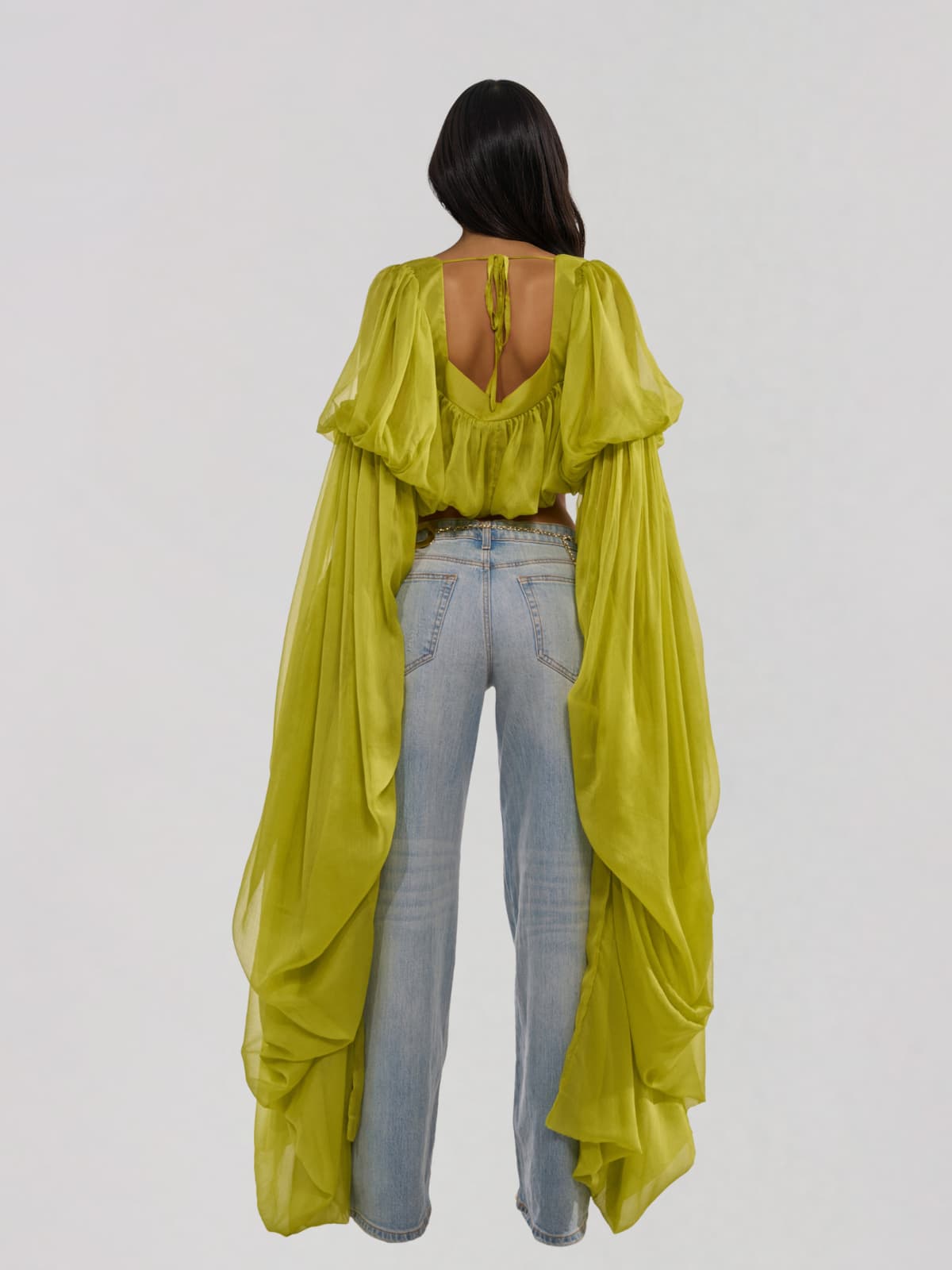 Jorvik Cape Sleeve Crop Top In Chartreuse