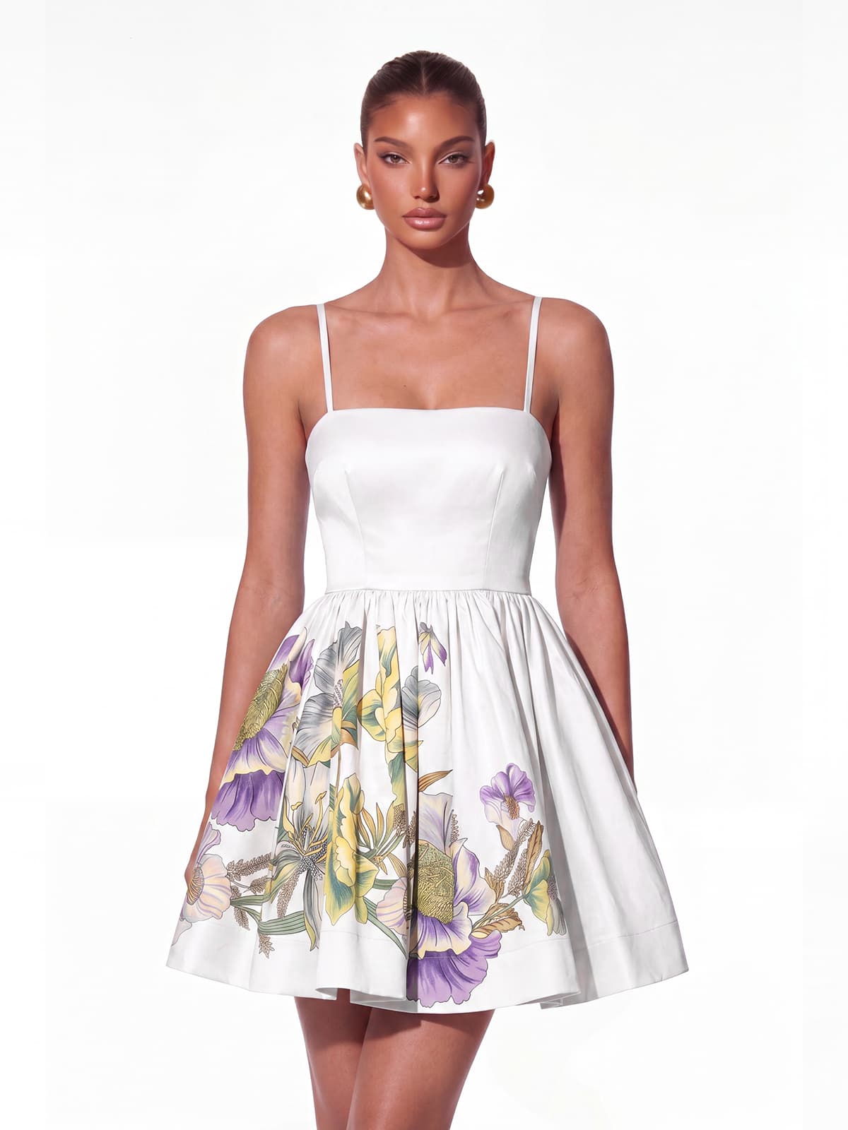 Kelora Spaghetti Floral Mini Dress In White