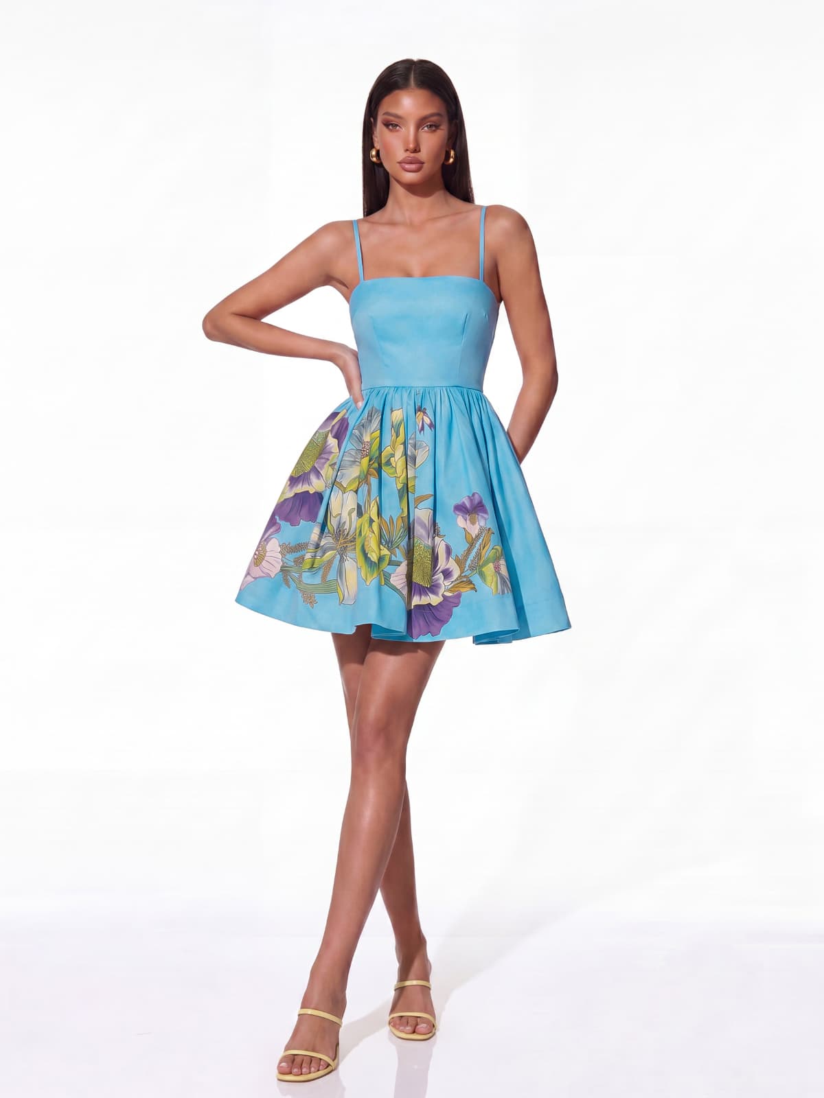 Kelora Spaghetti Floral Mini Dress In Blue